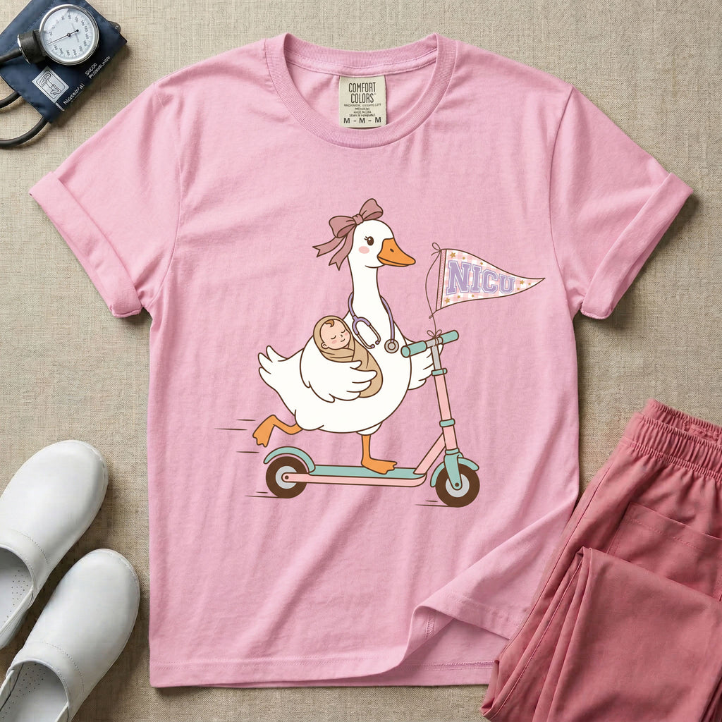 Coquette Goose Riding Scooter NICU Nurse T-Shirt-T-Shirt-HugTee