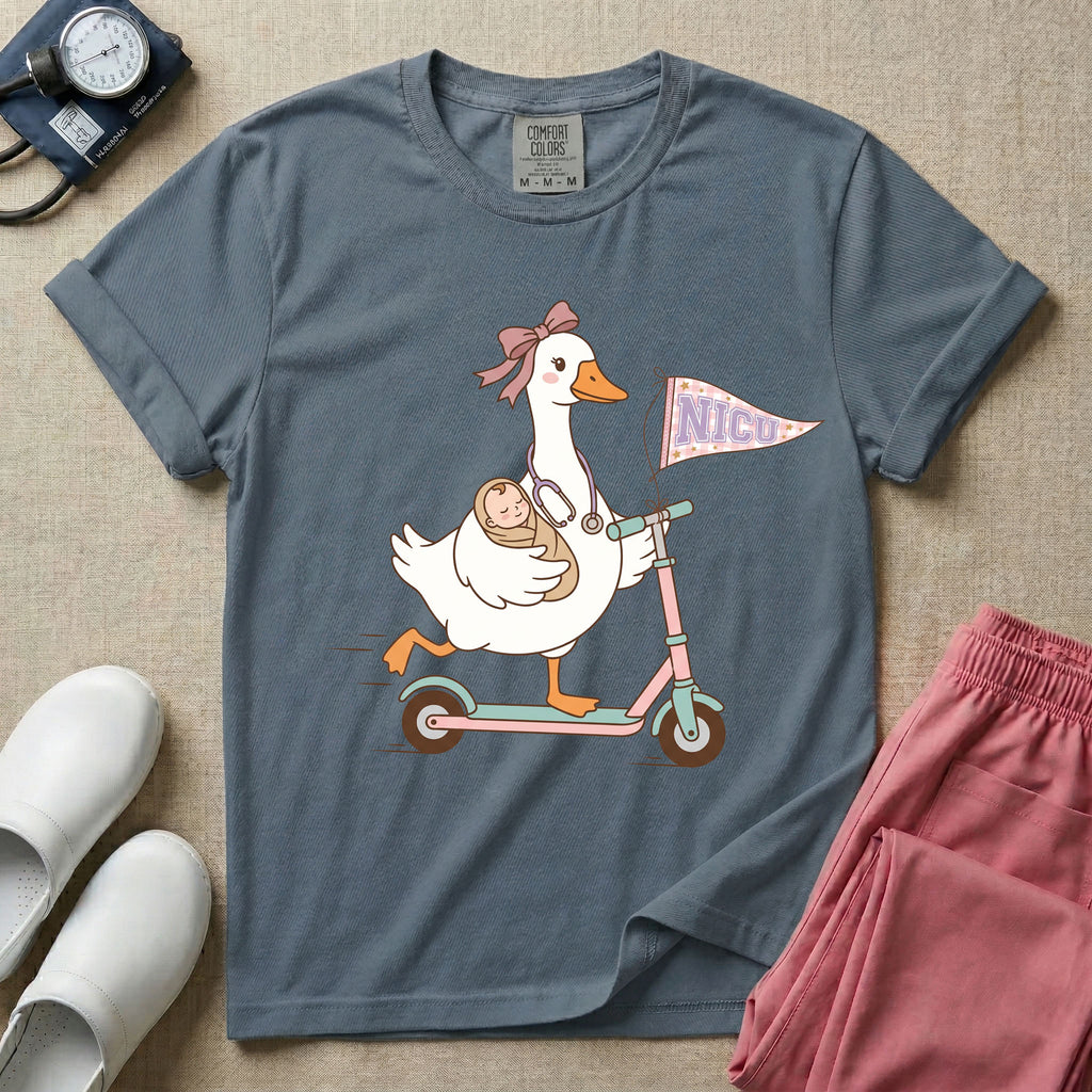 Coquette Goose Riding Scooter NICU Nurse T-Shirt-T-Shirt-HugTee