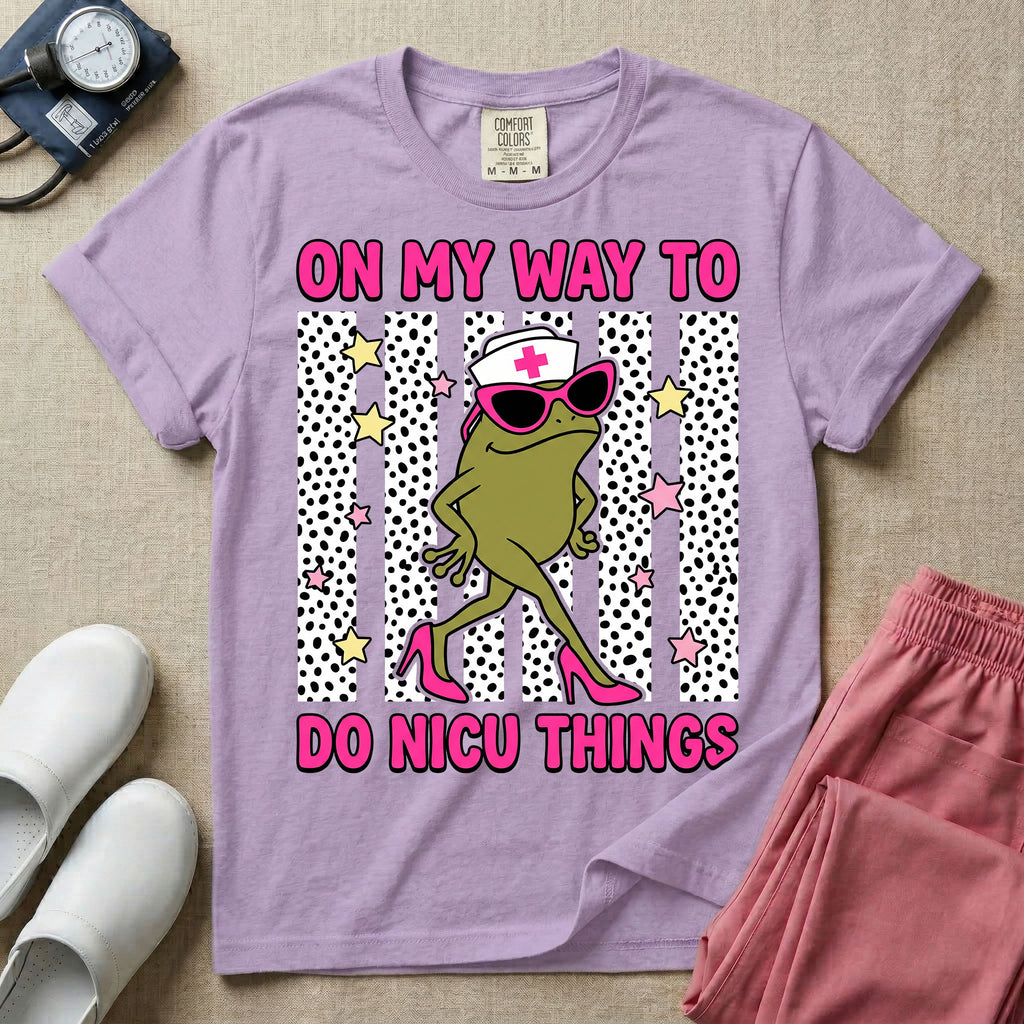 Funny Sassy Frog On My Way To Do NICU Things Nurse T-Shirt-T-Shirt-HugTee