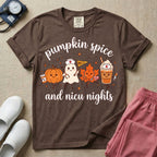 Cute Pumpkin Spice and NICU Nights Fall Night Shift Nurse T-Shirt-T-Shirt-HugTee