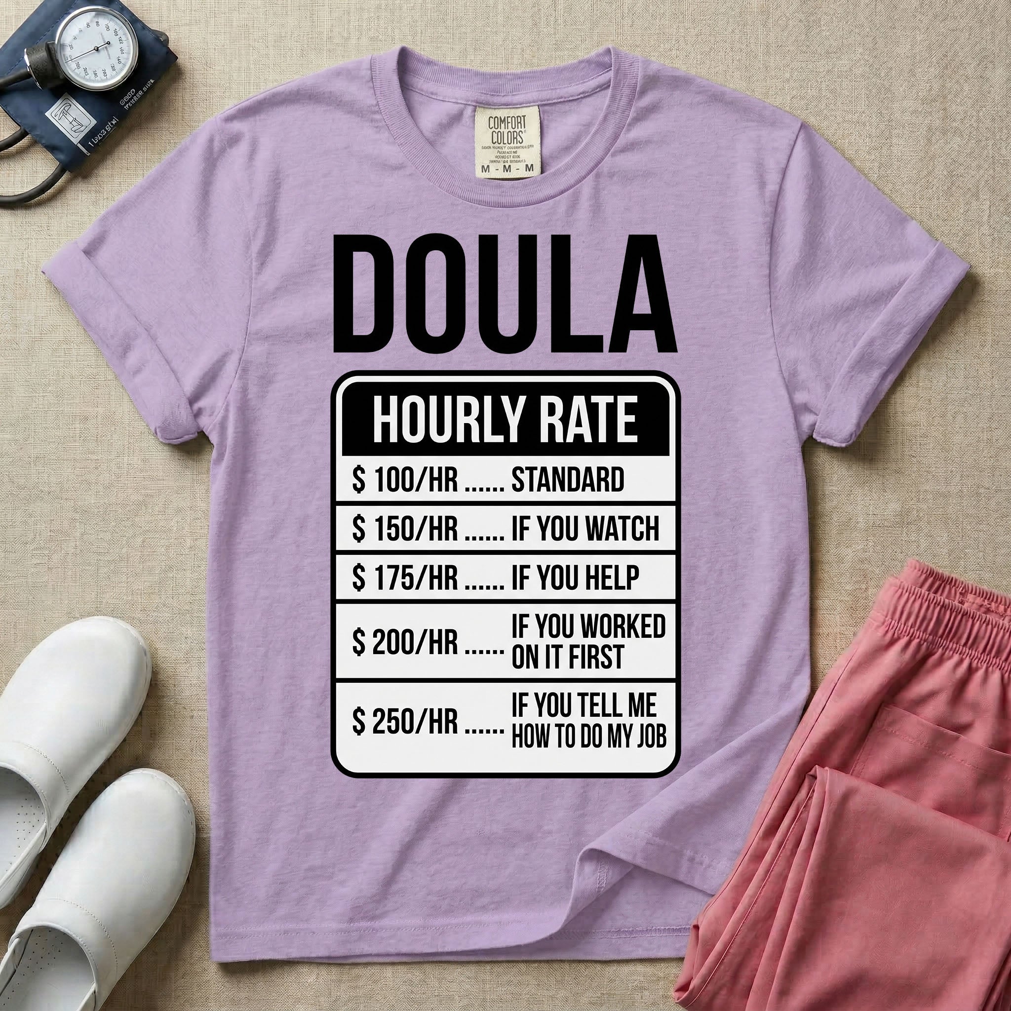 Funny Doula Hourly Rate Price Chart Labor Support T-Shirt-HugTee