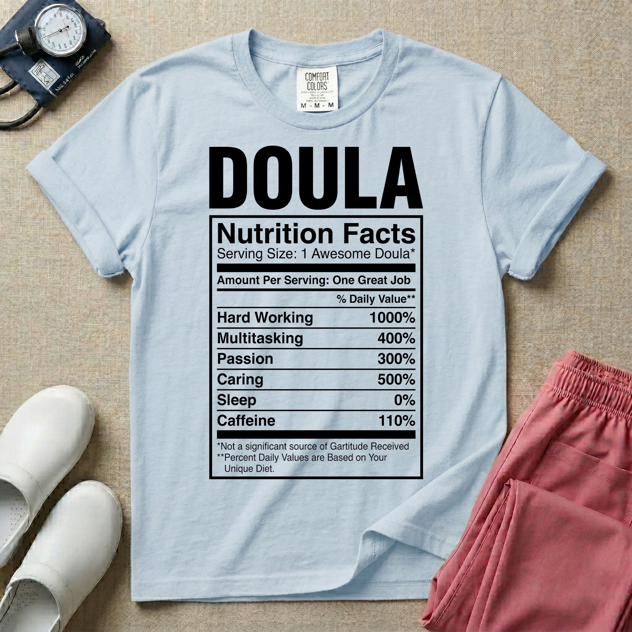 Funny Doula Nutrition Facts Birth Worker T-Shirt-HugTee