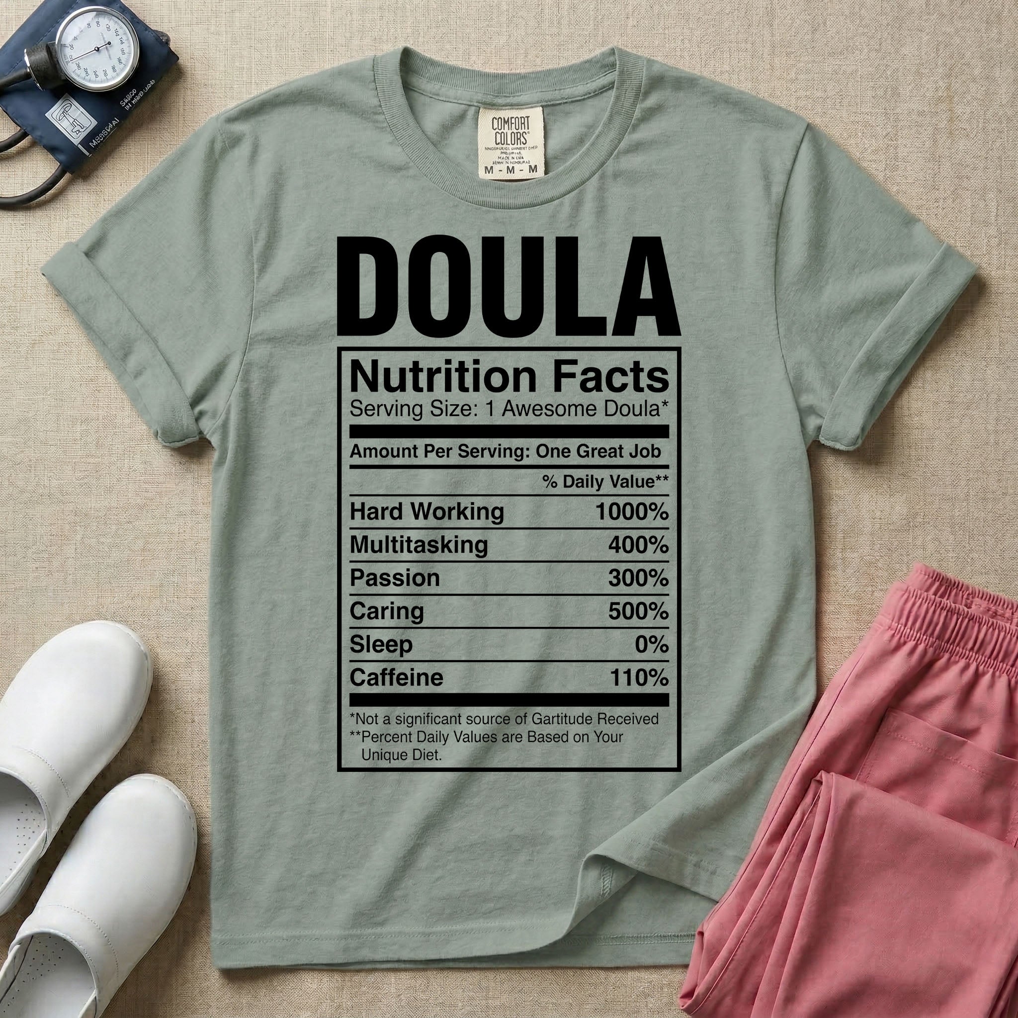 Funny Doula Nutrition Facts Birth Worker T-Shirt-HugTee