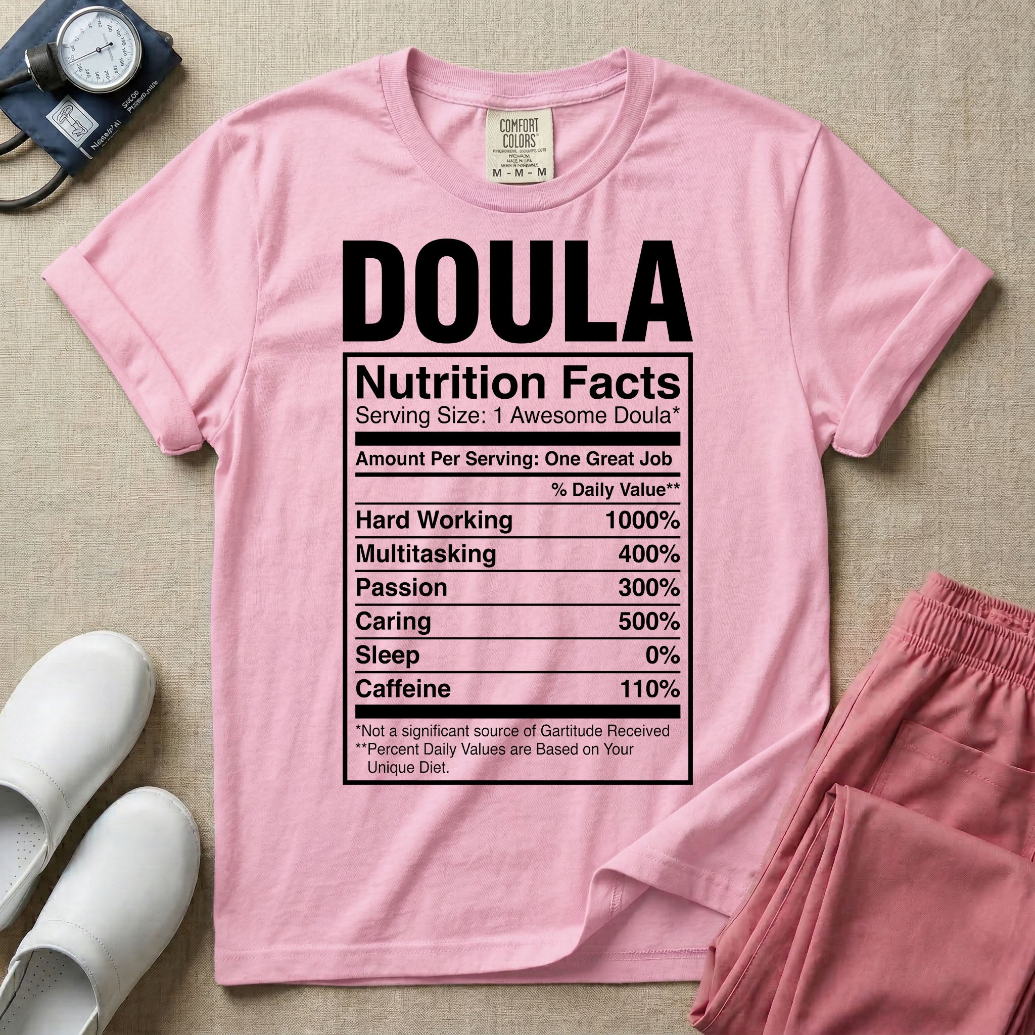 Funny Doula Nutrition Facts Birth Worker T-Shirt-HugTee