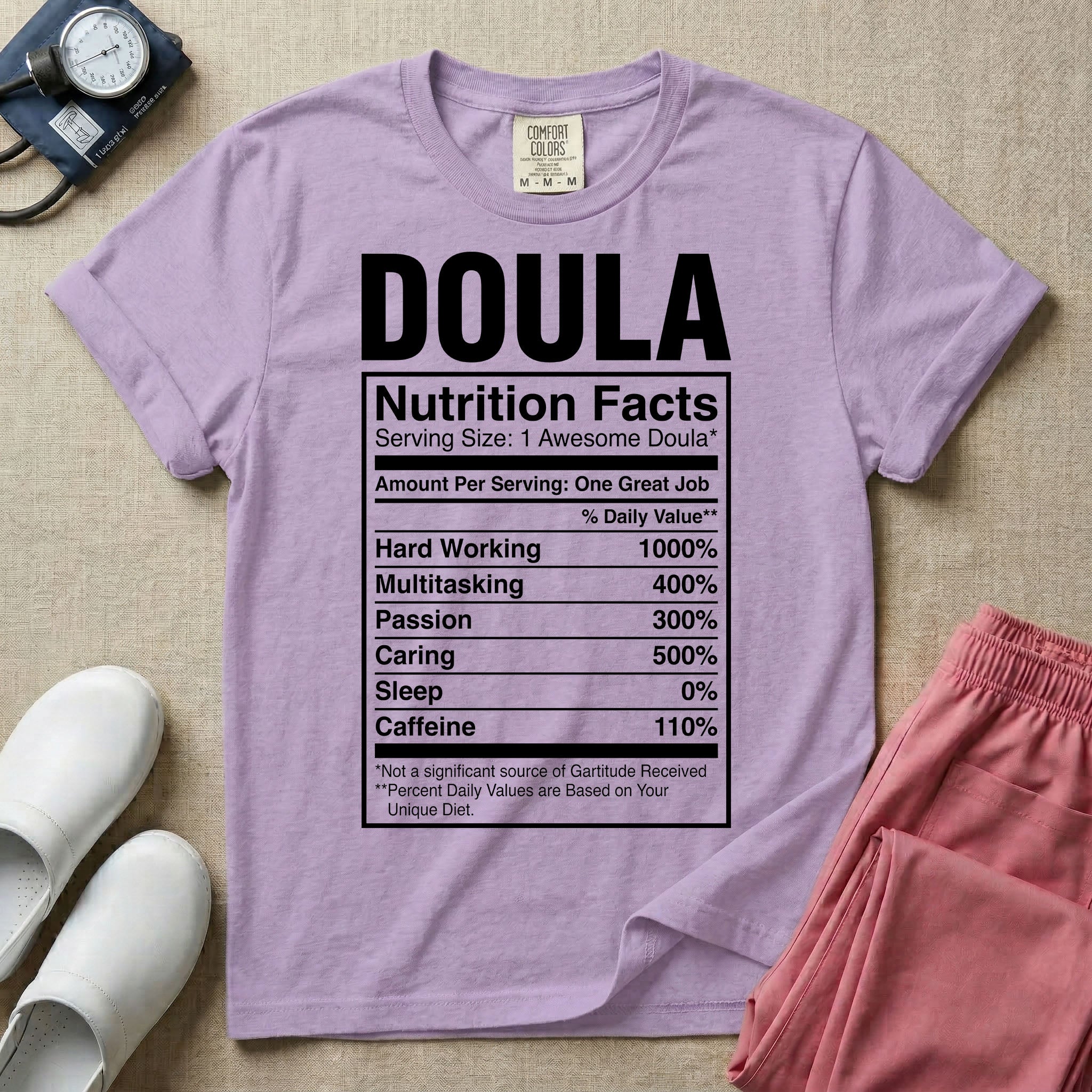 Funny Doula Nutrition Facts Birth Worker T-Shirt-HugTee