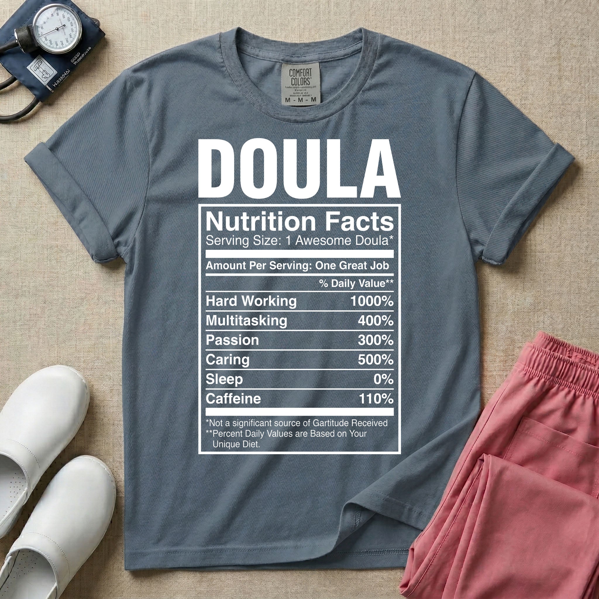 Funny Doula Nutrition Facts Birth Worker T-Shirt-HugTee