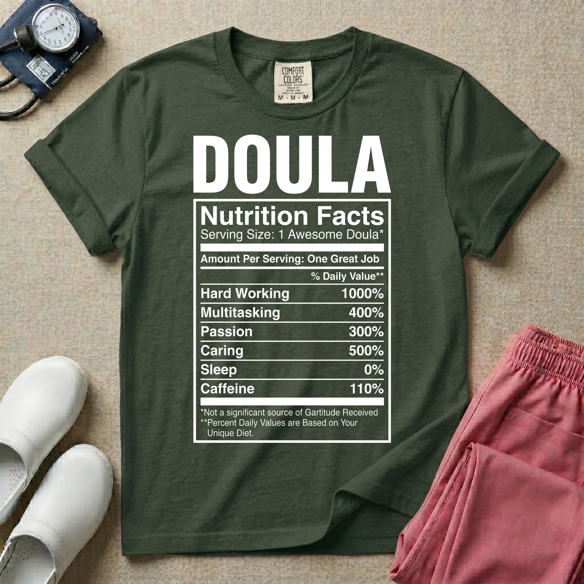 Funny Doula Nutrition Facts Birth Worker T-Shirt-HugTee