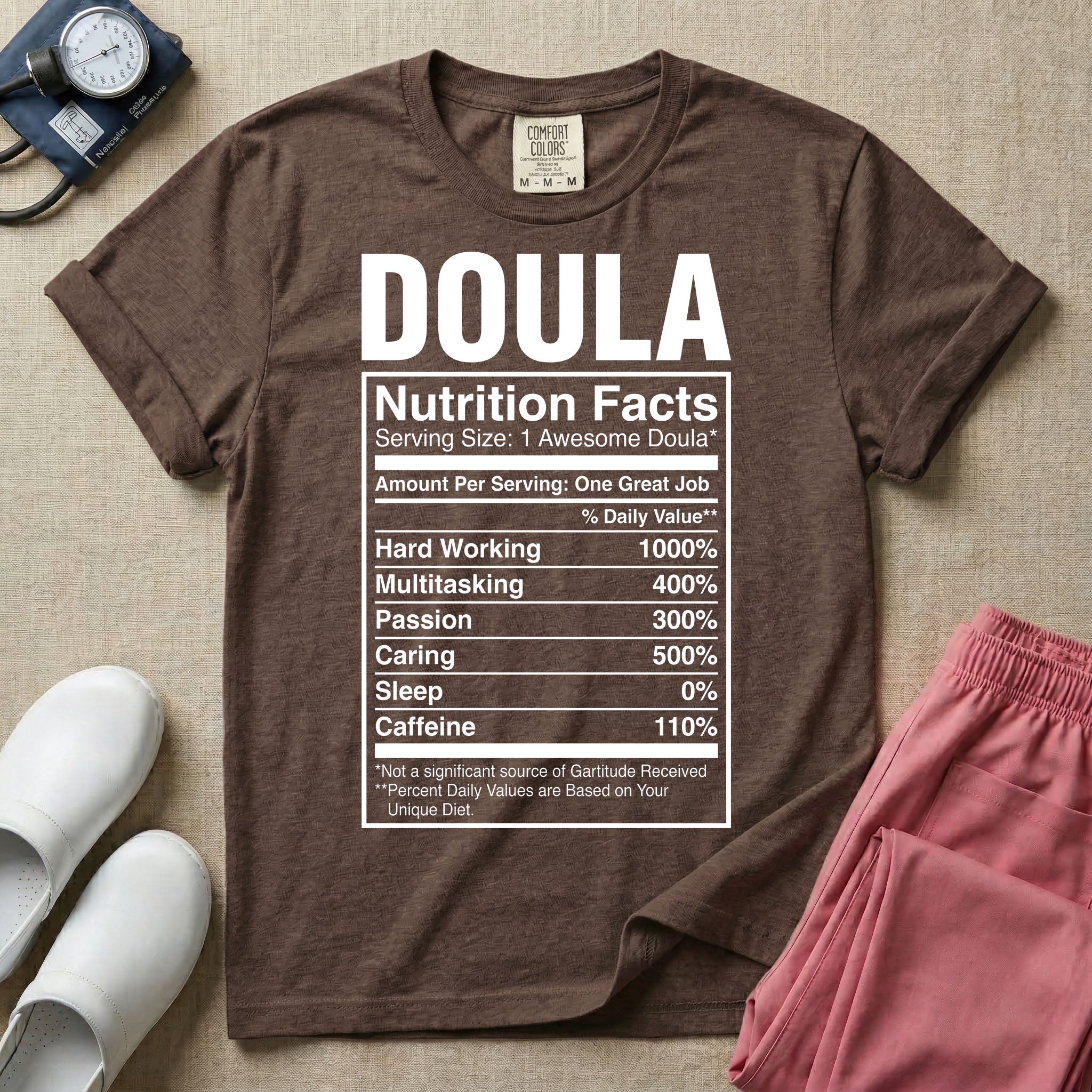 Funny Doula Nutrition Facts Birth Worker T-Shirt-HugTee