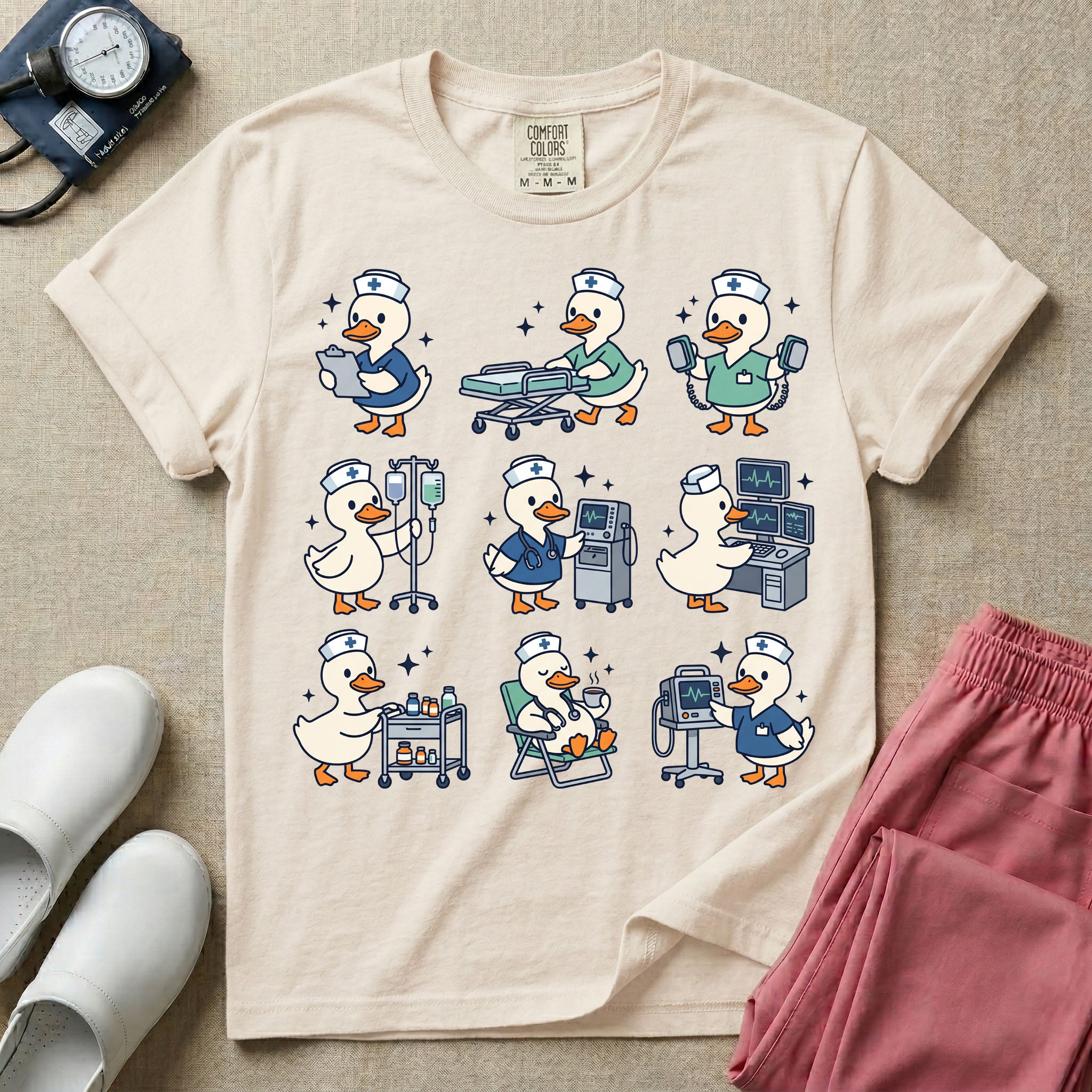Cute Duck Nurse Hospital Routine Daily Shift T-Shirt
