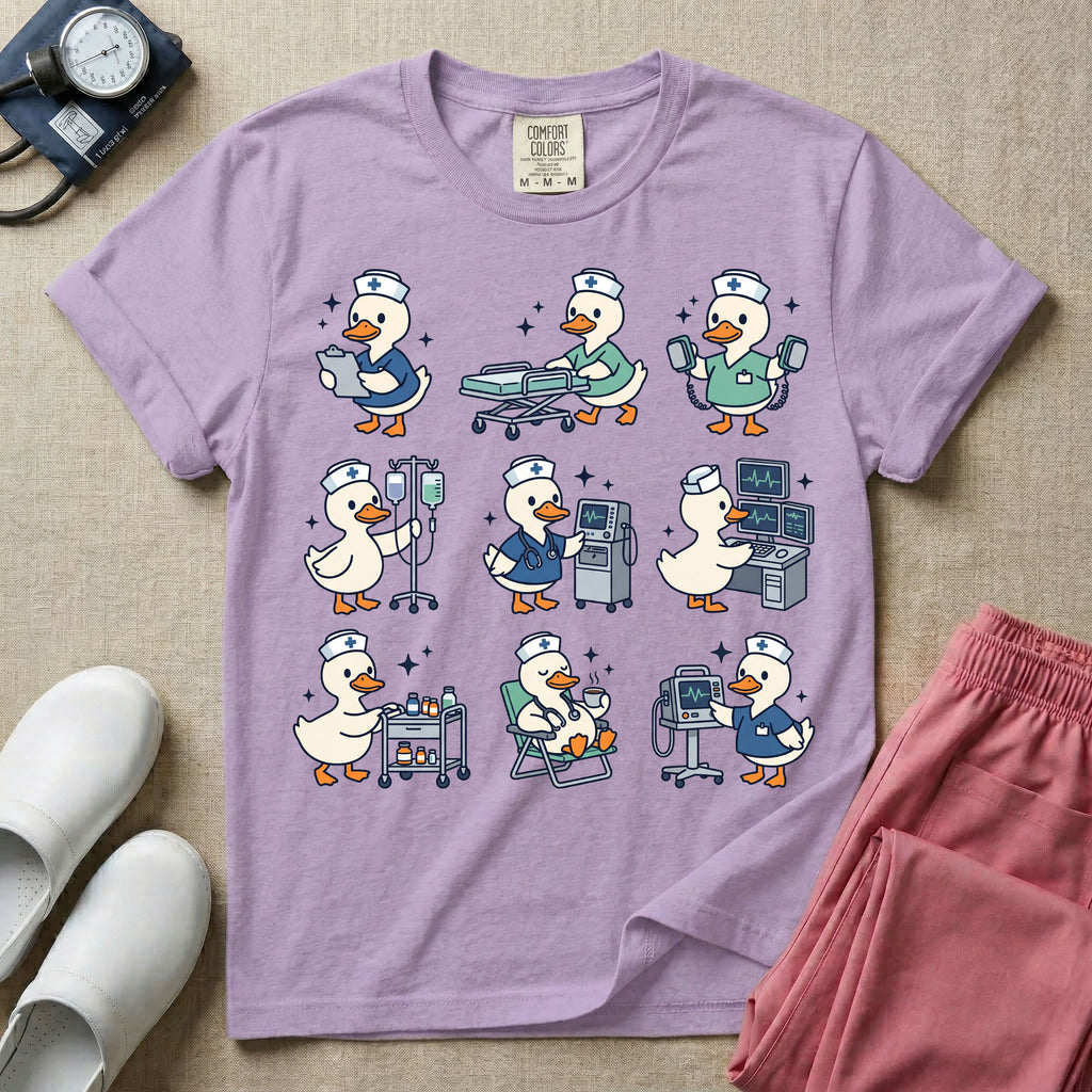 Cute Duck Nurse Hospital Routine Daily Shift T-Shirt
