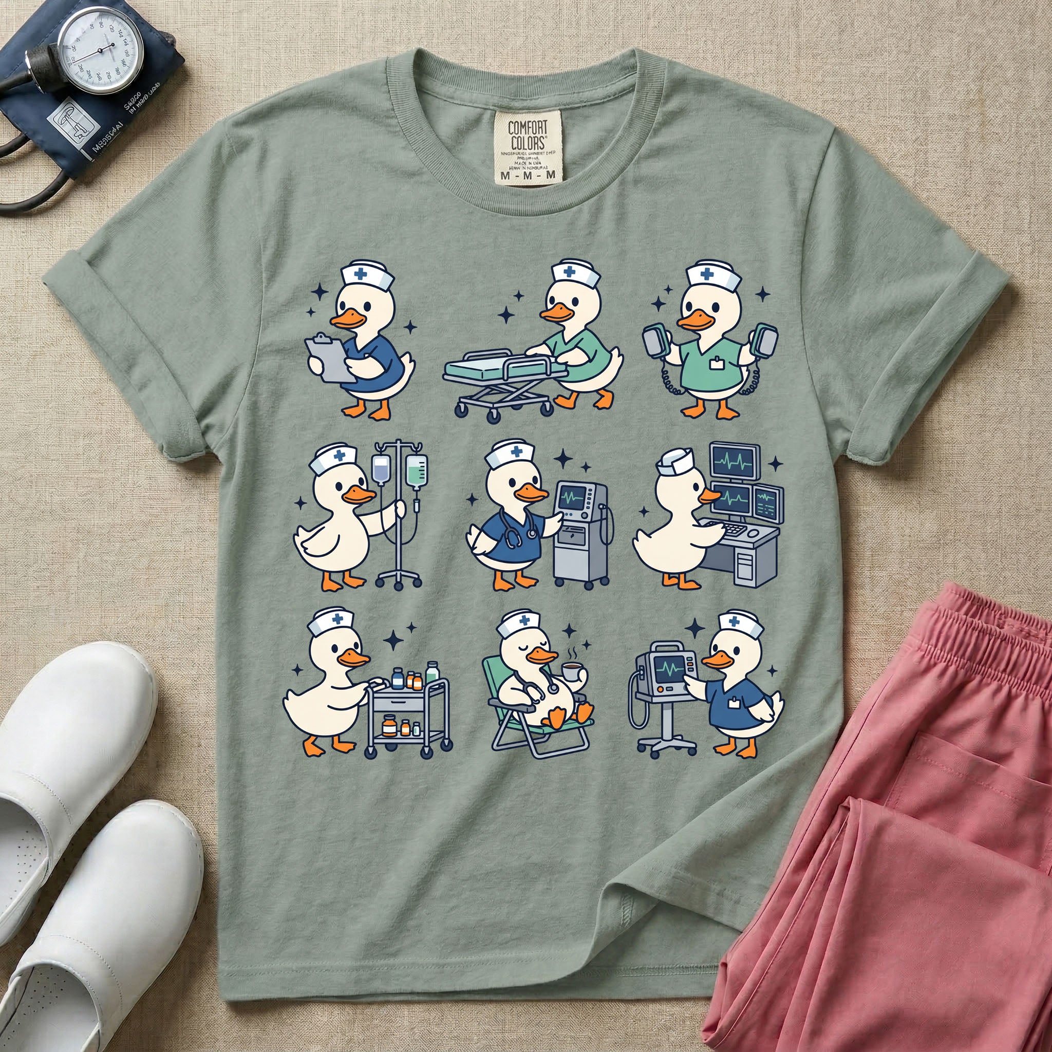 Cute Duck Nurse Hospital Routine Daily Shift T-Shirt