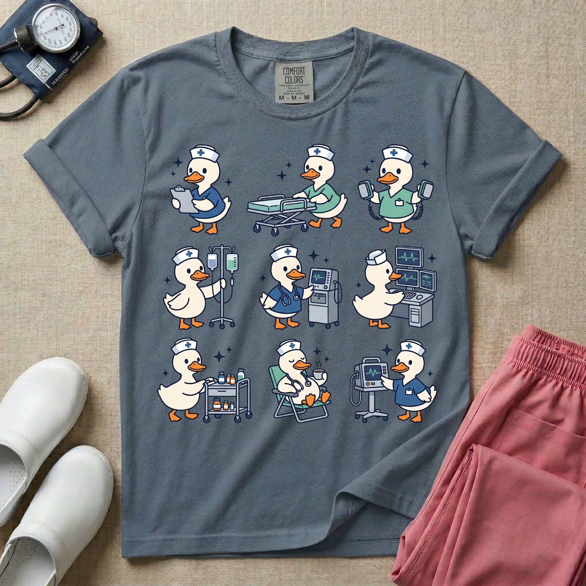 Cute Duck Nurse Hospital Routine Daily Shift T-Shirt