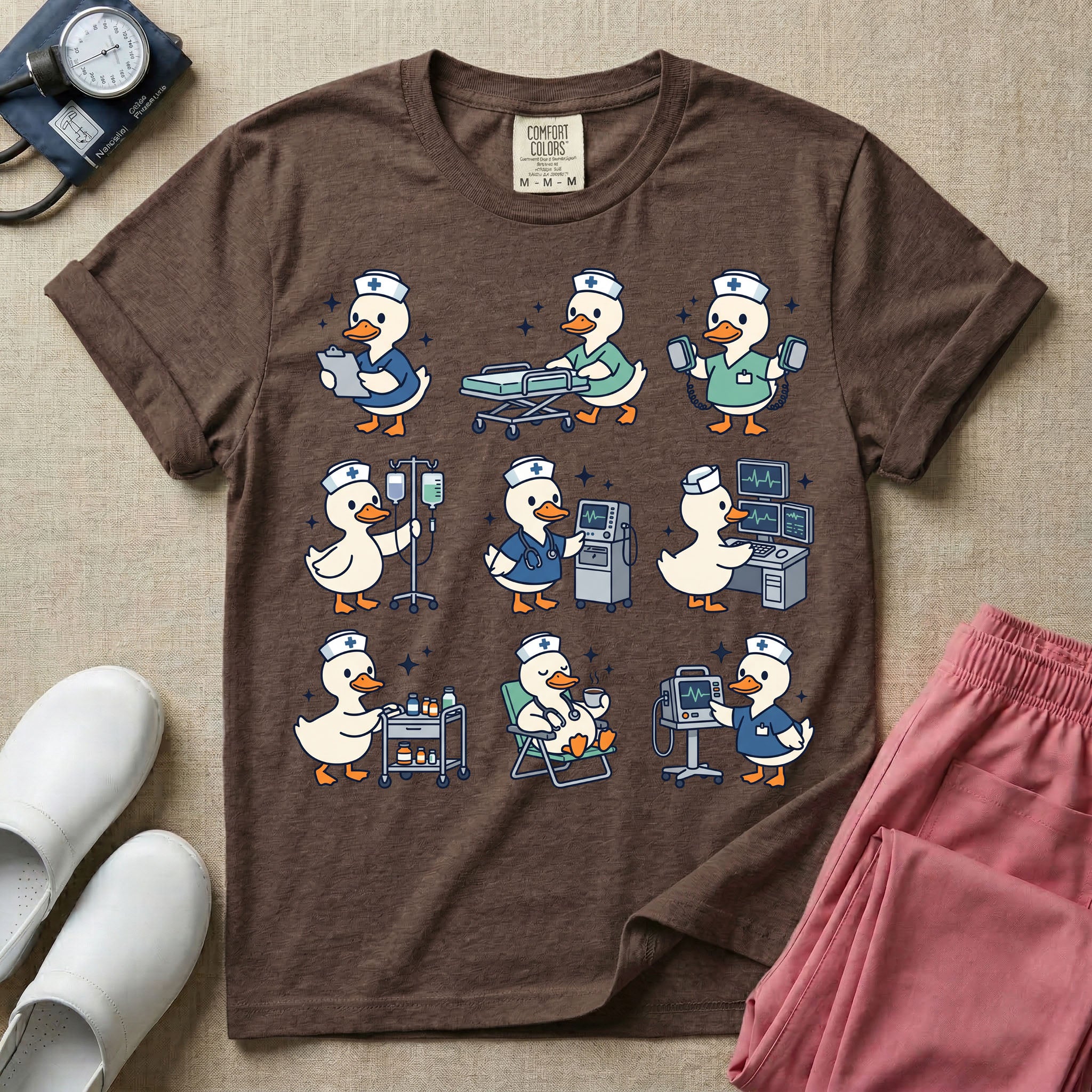 Cute Duck Nurse Hospital Routine Daily Shift T-Shirt
