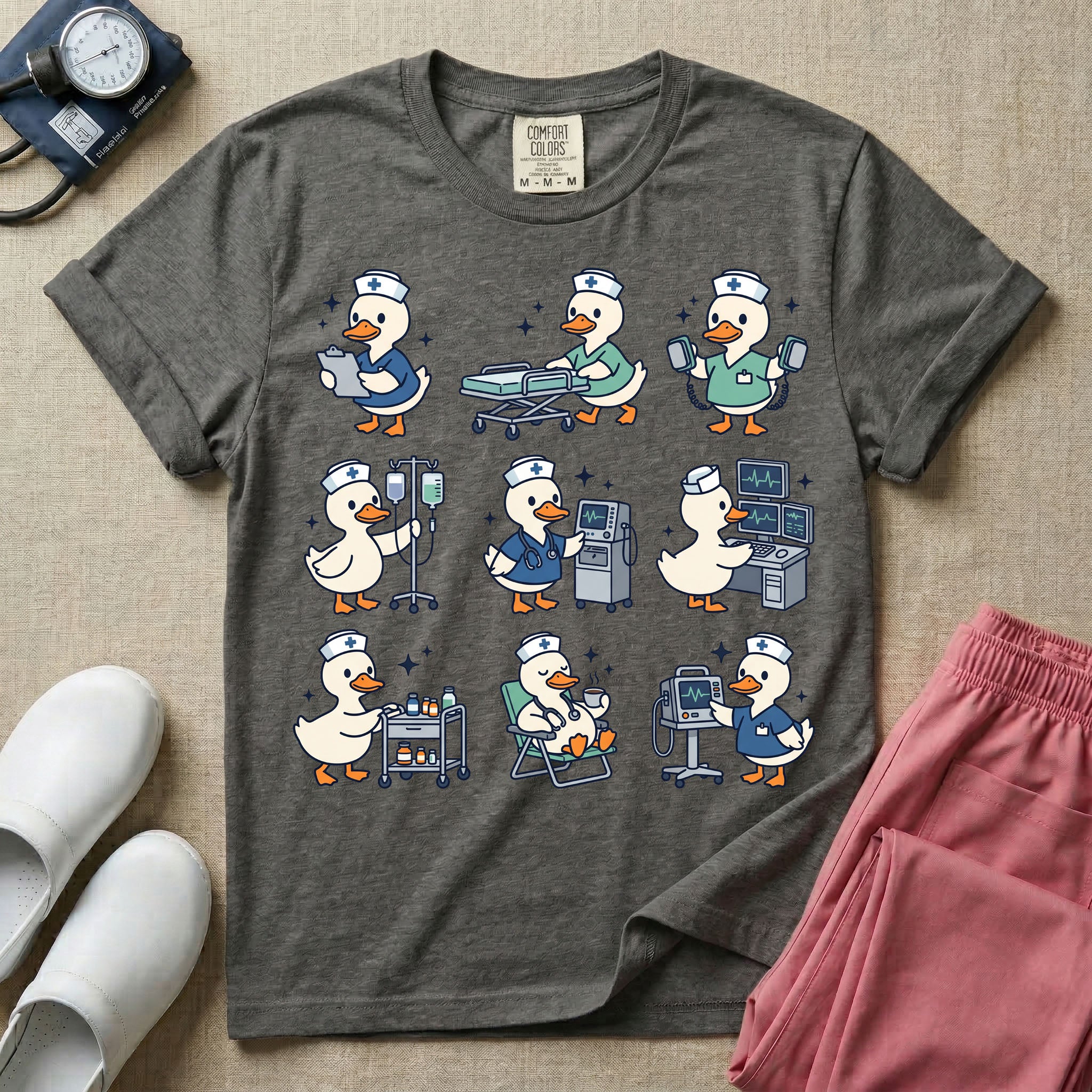 Cute Duck Nurse Hospital Routine Daily Shift T-Shirt
