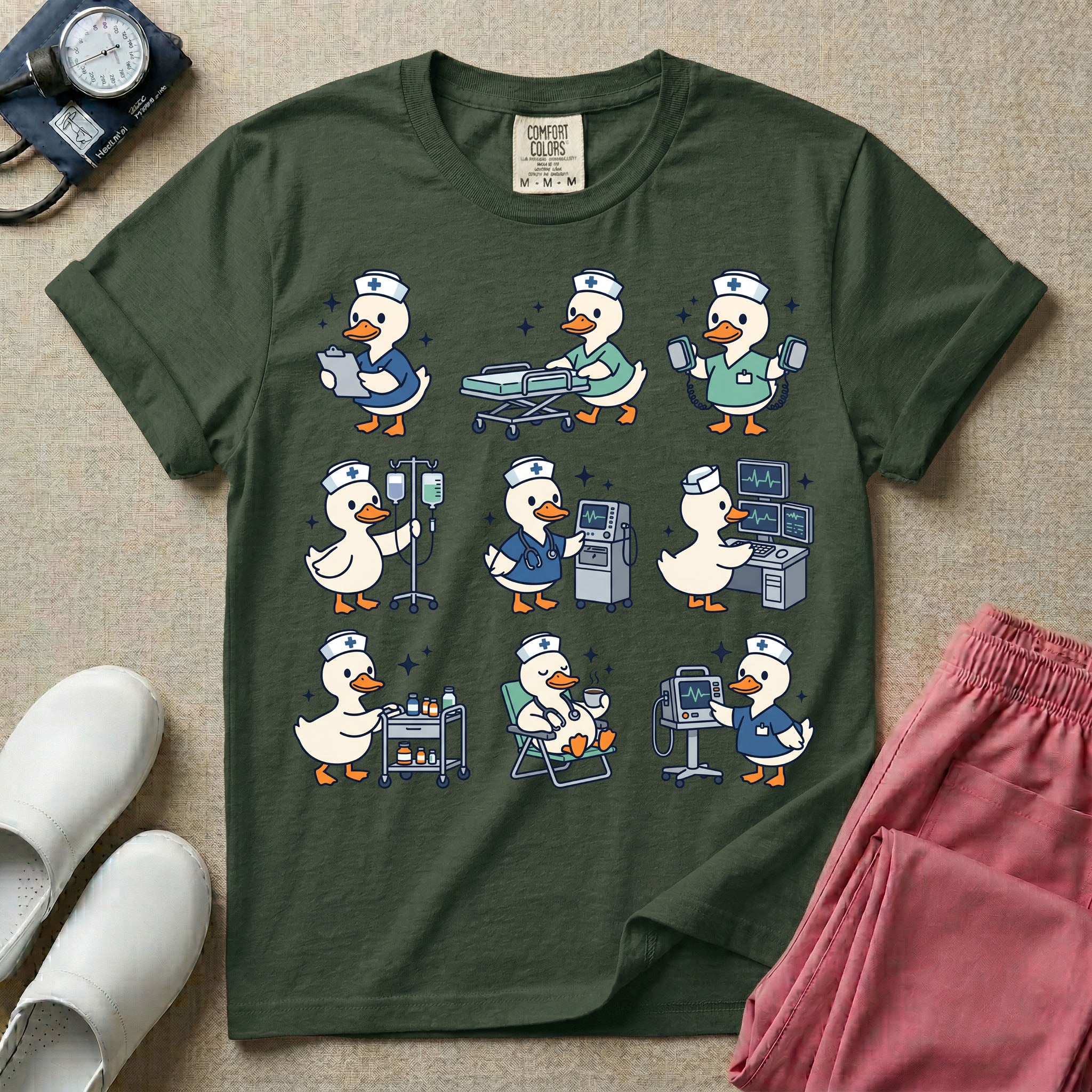 Cute Duck Nurse Hospital Routine Daily Shift T-Shirt