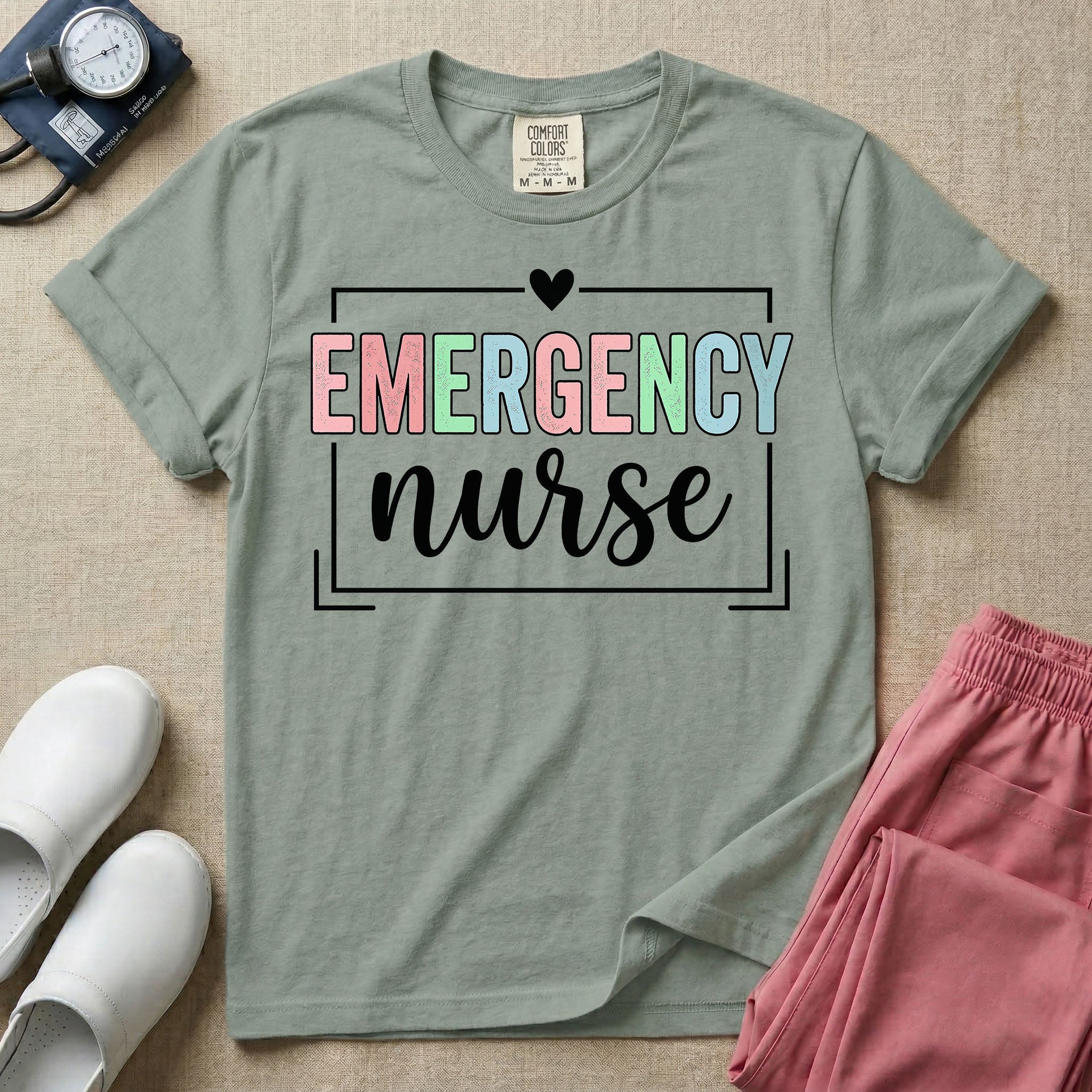Retro Pastel Emergency Nurse ER Heart Frame T-Shirt