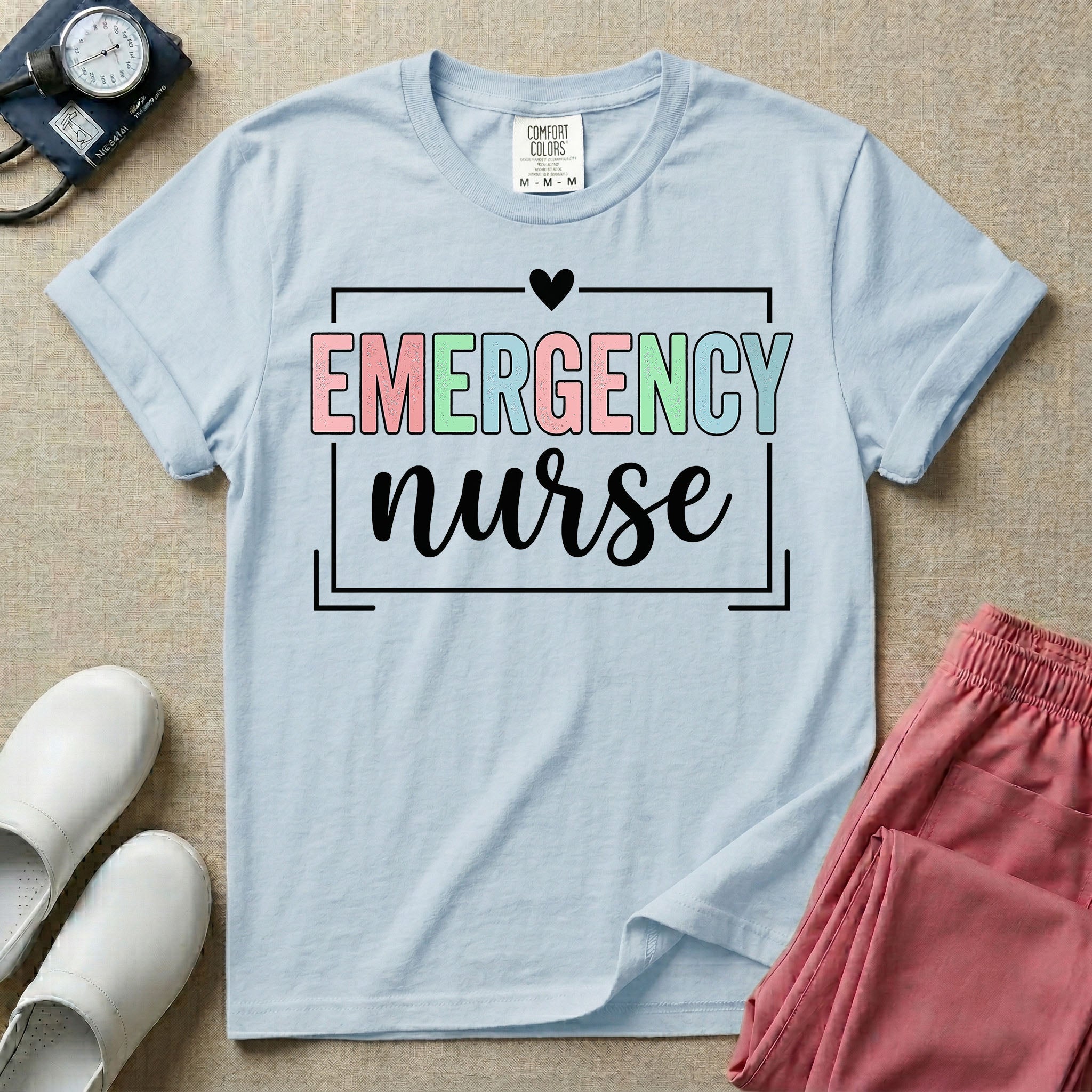 Retro Pastel Emergency Nurse ER Heart Frame T-Shirt
