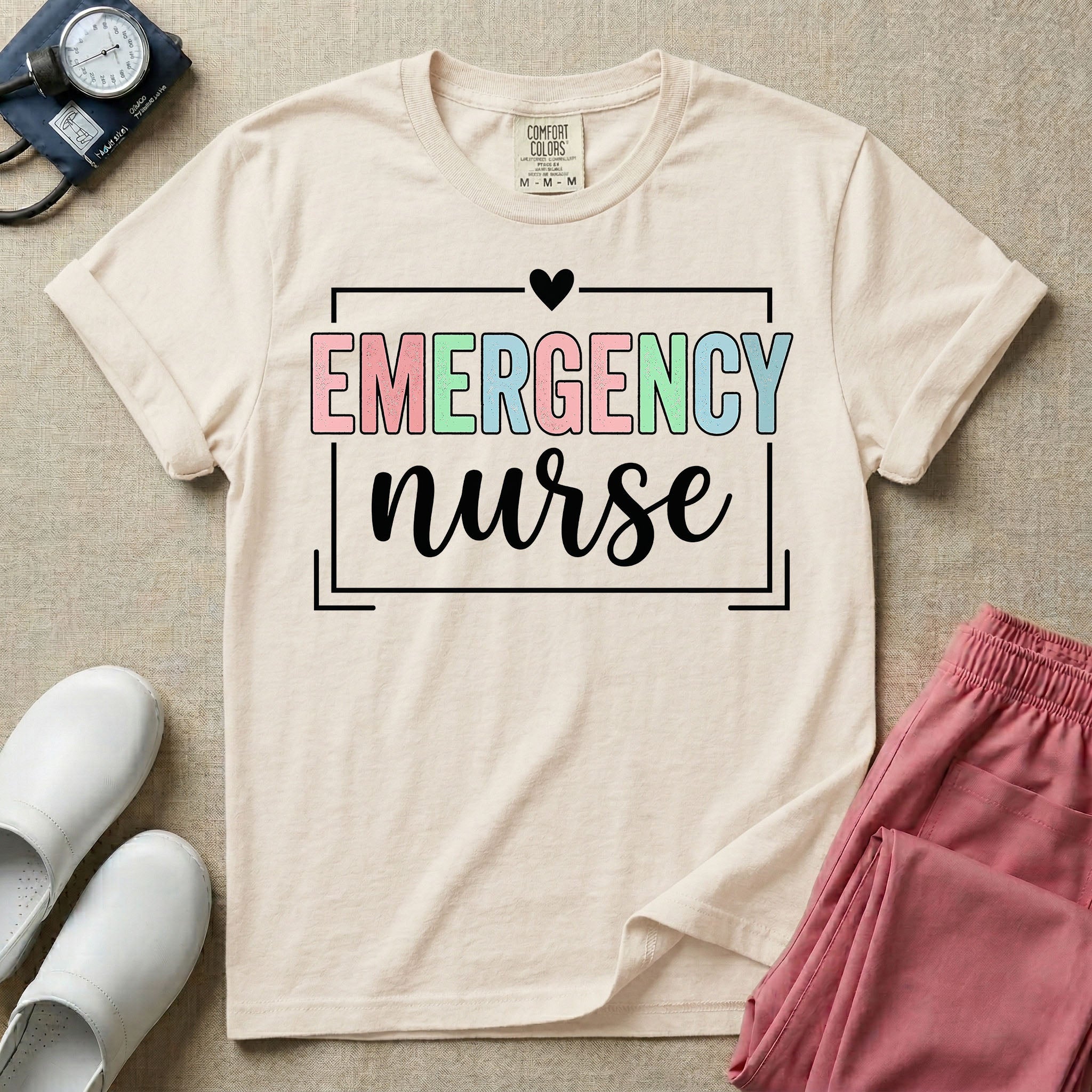 Retro Pastel Emergency Nurse ER Heart Frame T-Shirt
