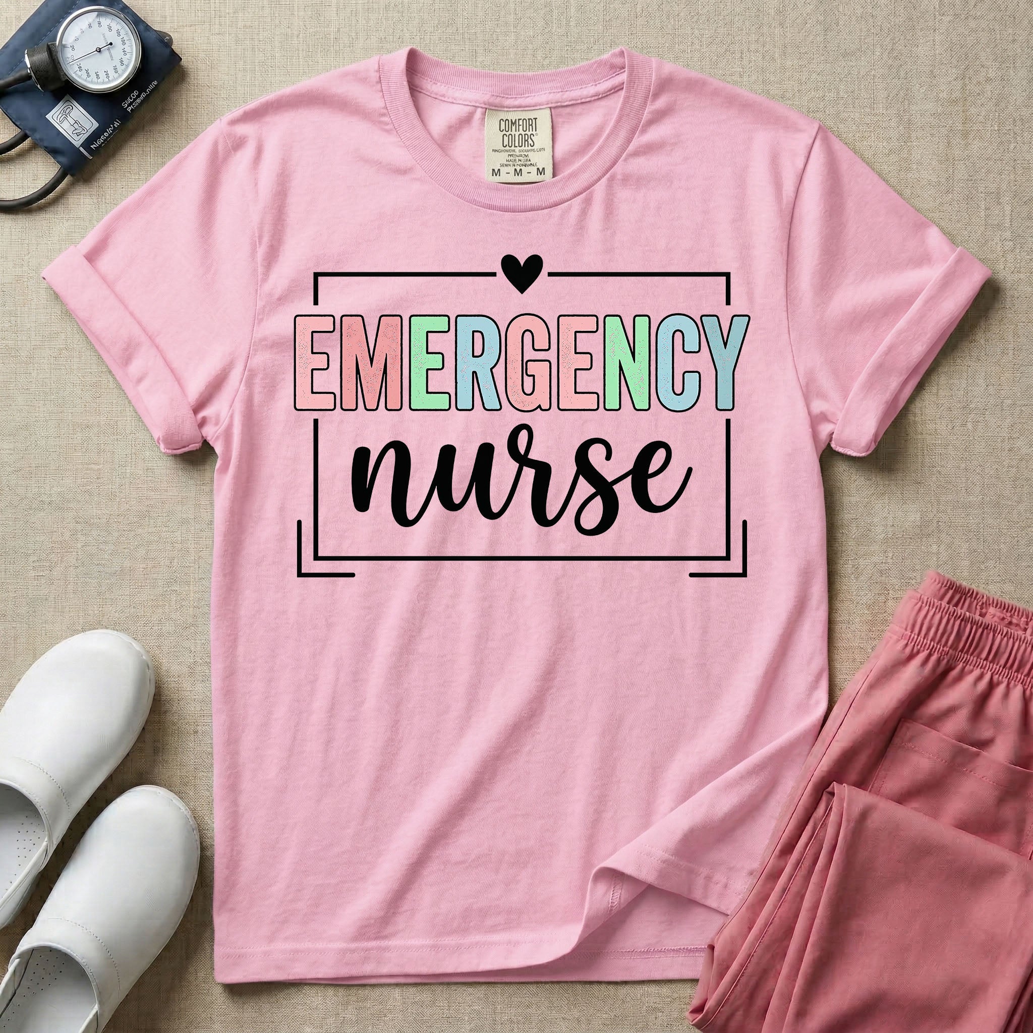 Retro Pastel Emergency Nurse ER Heart Frame T-Shirt