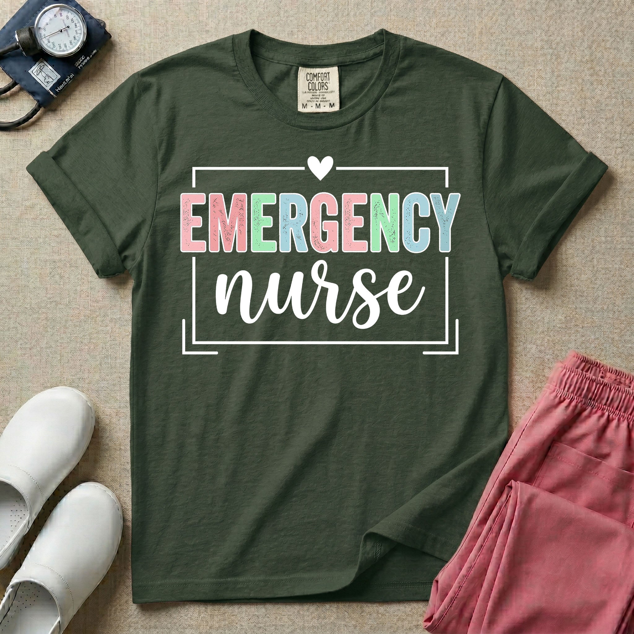 Retro Pastel Emergency Nurse ER Heart Frame T-Shirt
