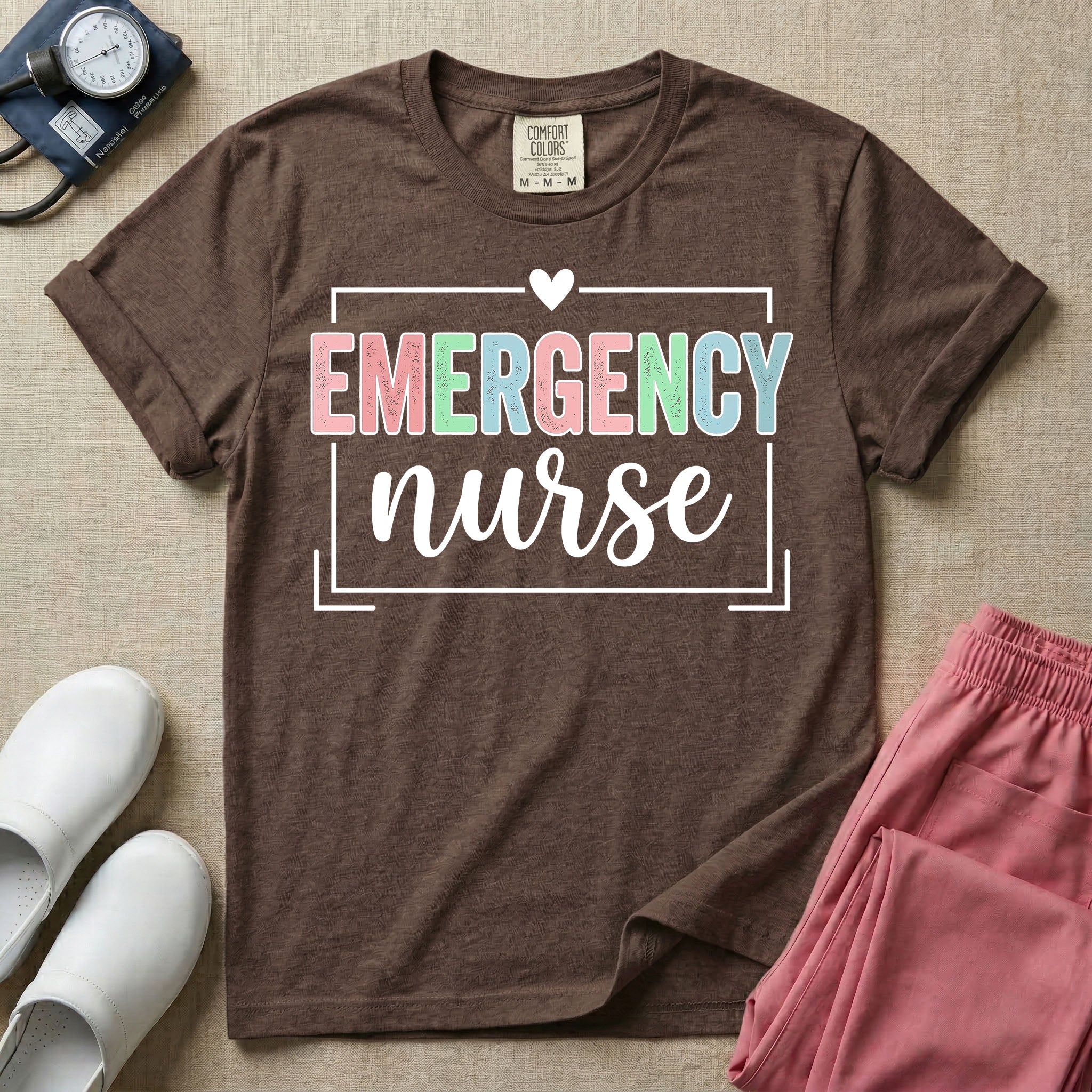 Retro Pastel Emergency Nurse ER Heart Frame T-Shirt