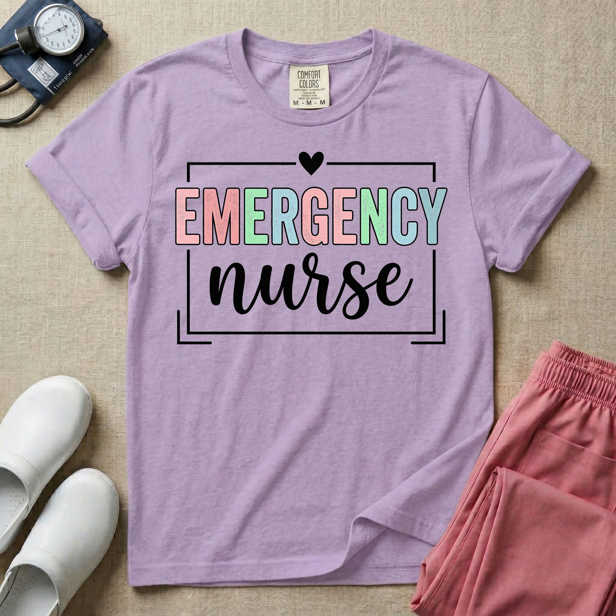Retro Pastel Emergency Nurse ER Heart Frame T-Shirt