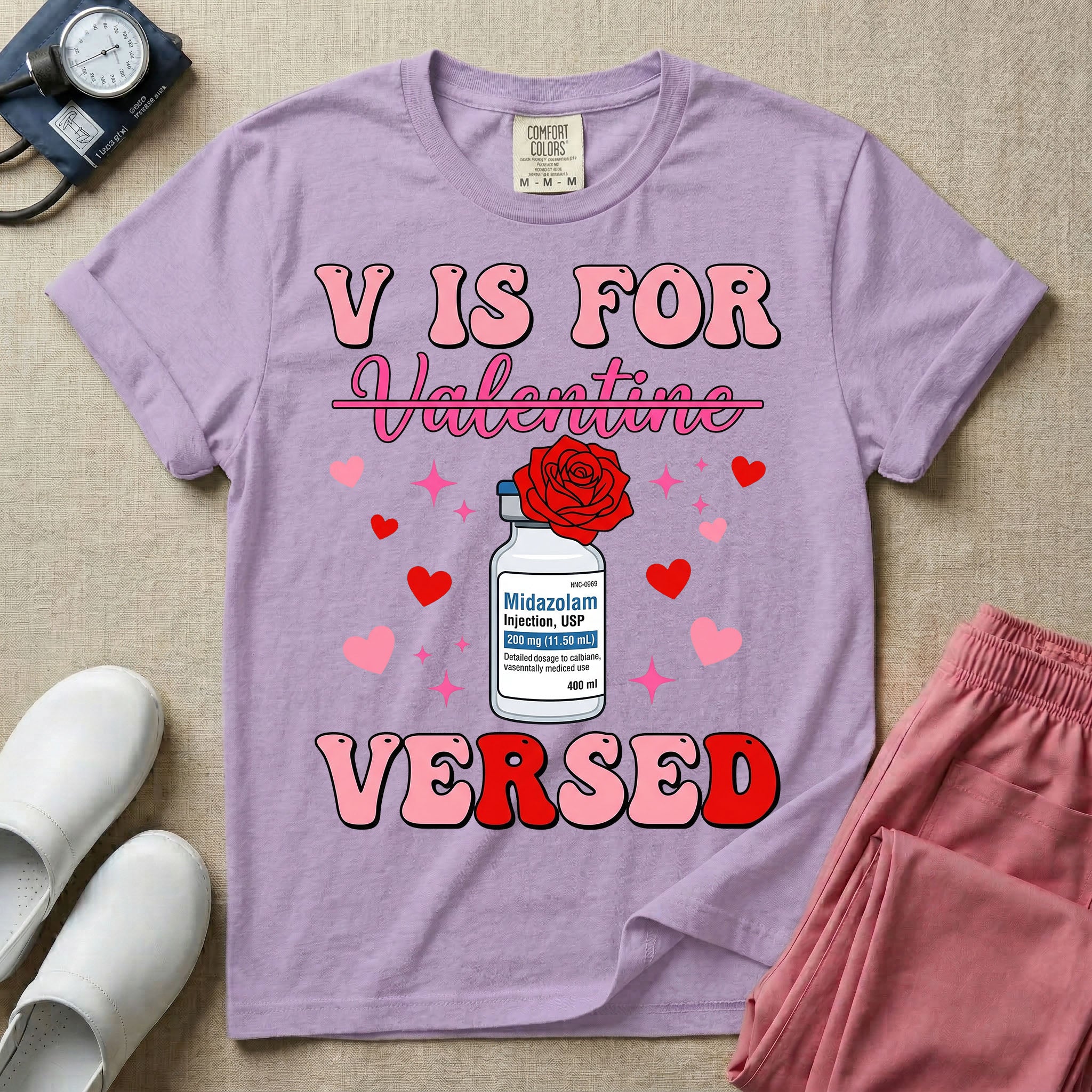 Funny V Is For Versed Midazolam ER ICU Nurse Valentine's Day T-Shirt