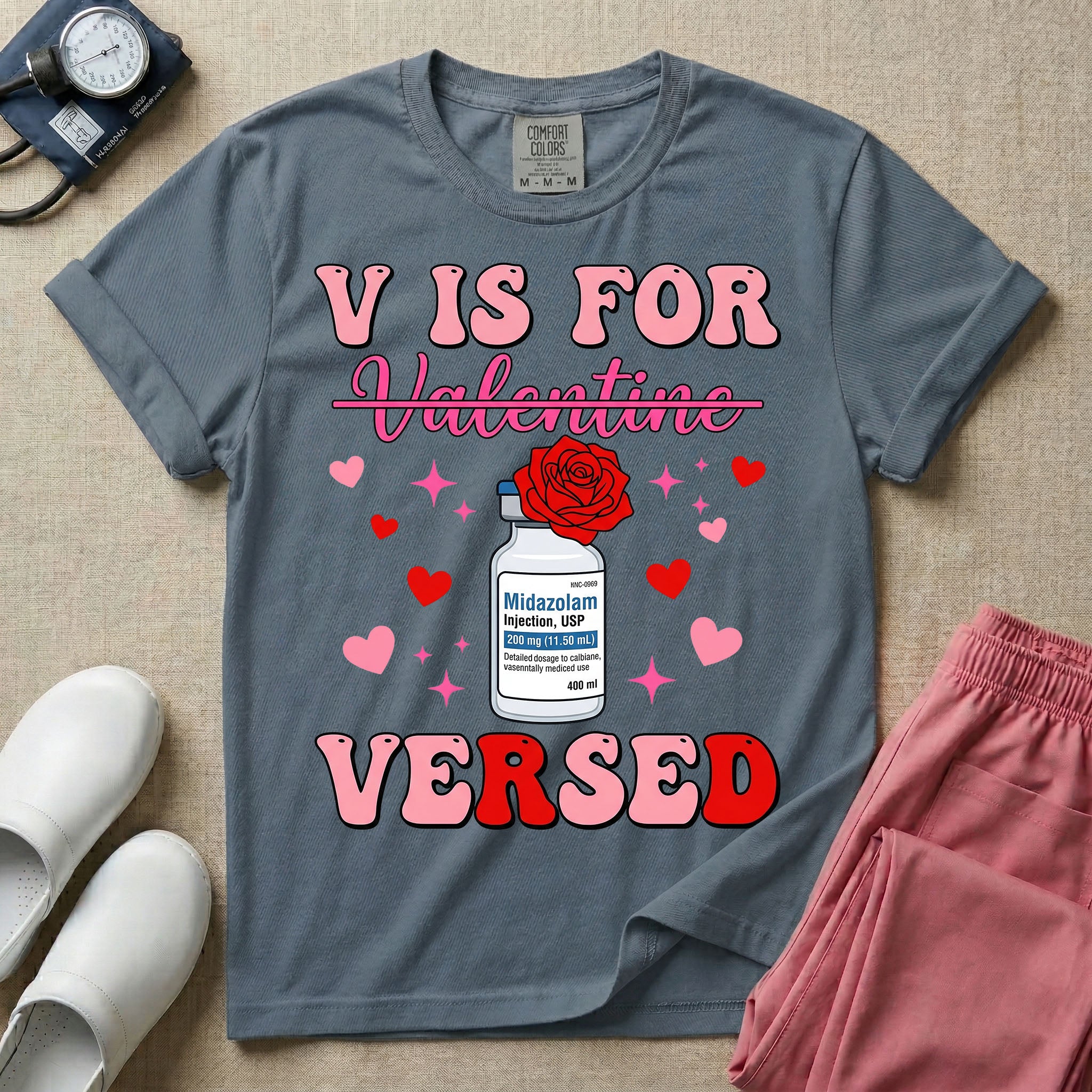 Funny V Is For Versed Midazolam ER ICU Nurse Valentine's Day T-Shirt