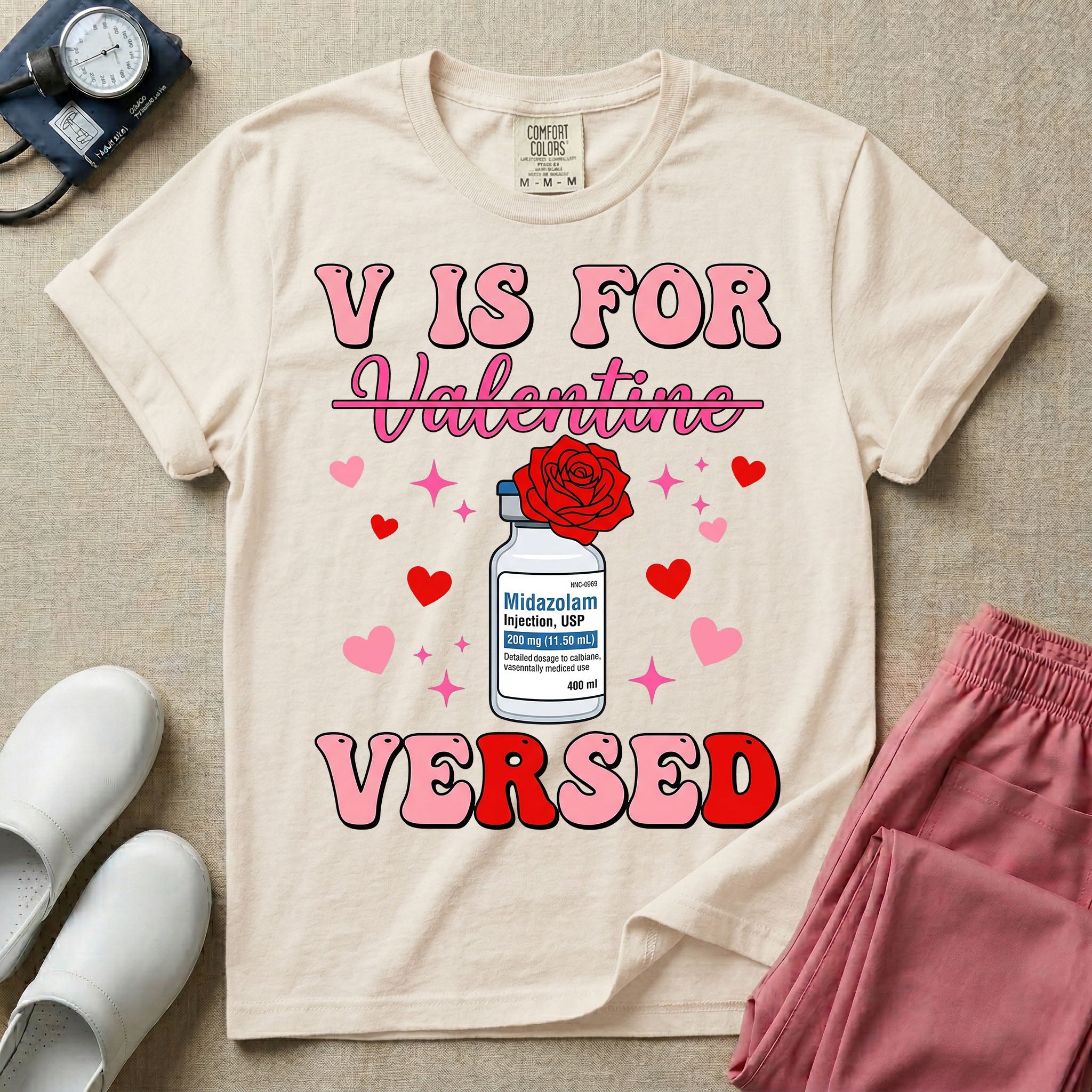 Funny V Is For Versed Midazolam ER ICU Nurse Valentine's Day T-Shirt
