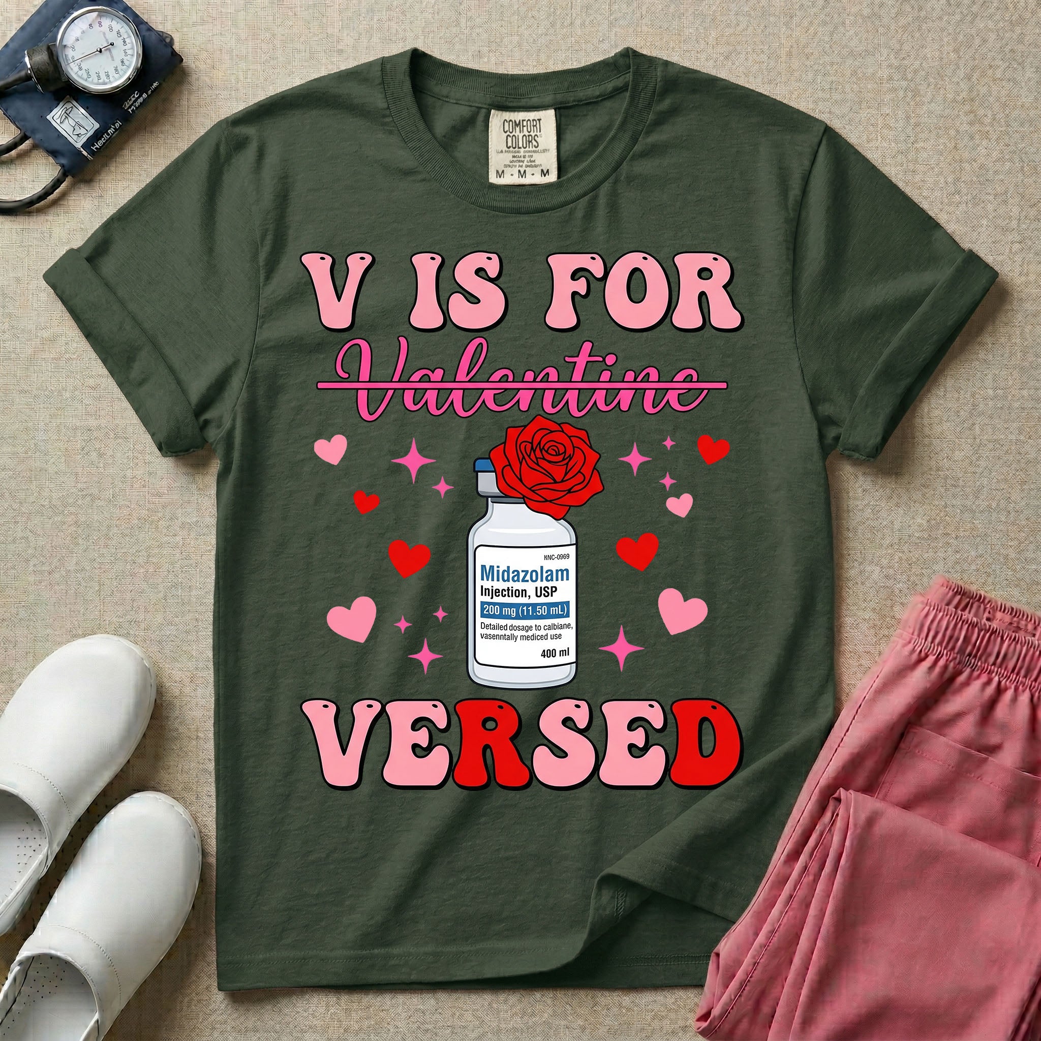 Funny V Is For Versed Midazolam ER ICU Nurse Valentine's Day T-Shirt