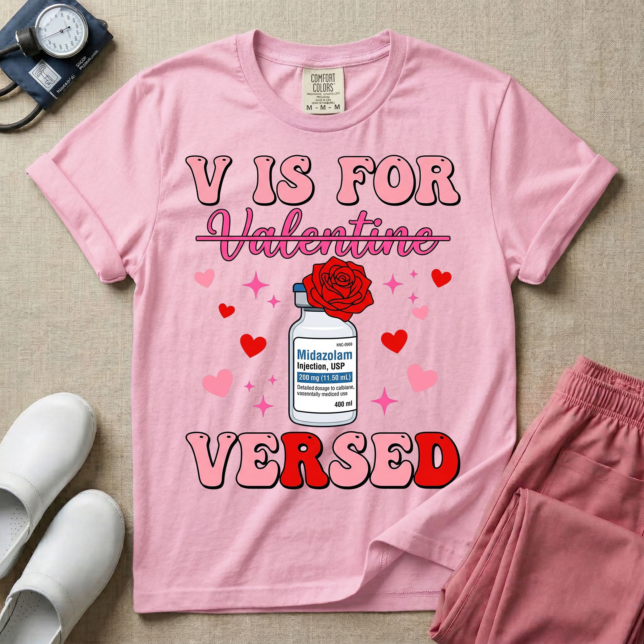 Funny V Is For Versed Midazolam ER ICU Nurse Valentine's Day T-Shirt
