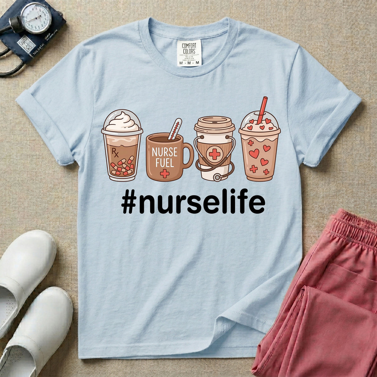 Cute Coffee Lover Nurse Fuel Hashtag Nurse Life T-Shirt-T-Shirt-HugTee