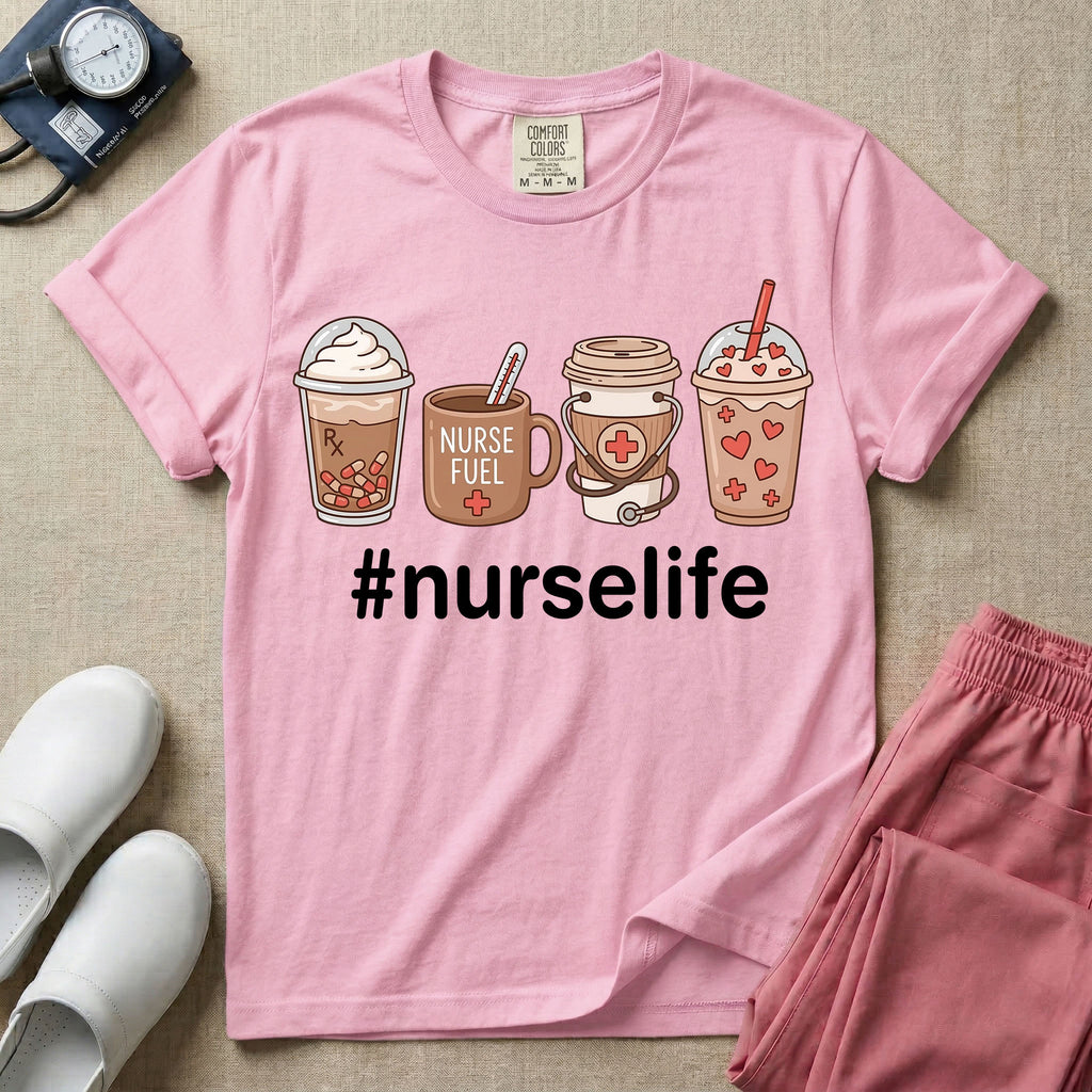 Cute Coffee Lover Nurse Fuel Hashtag Nurse Life T-Shirt-T-Shirt-HugTee
