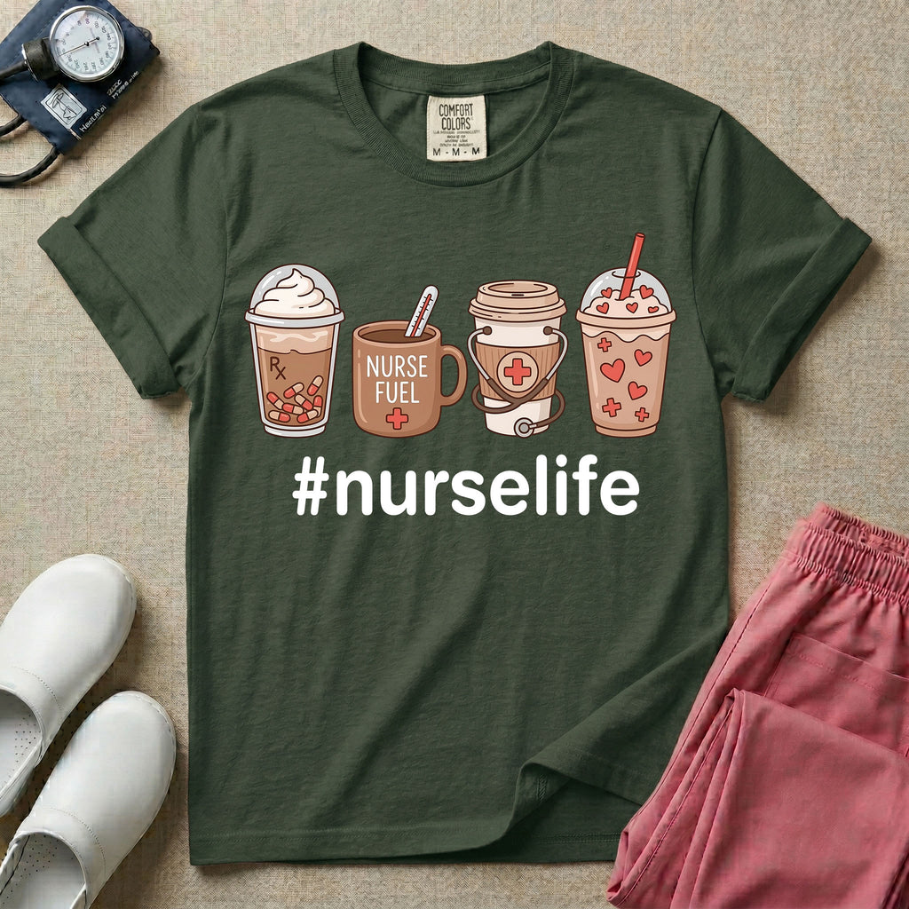 Cute Coffee Lover Nurse Fuel Hashtag Nurse Life T-Shirt-T-Shirt-HugTee