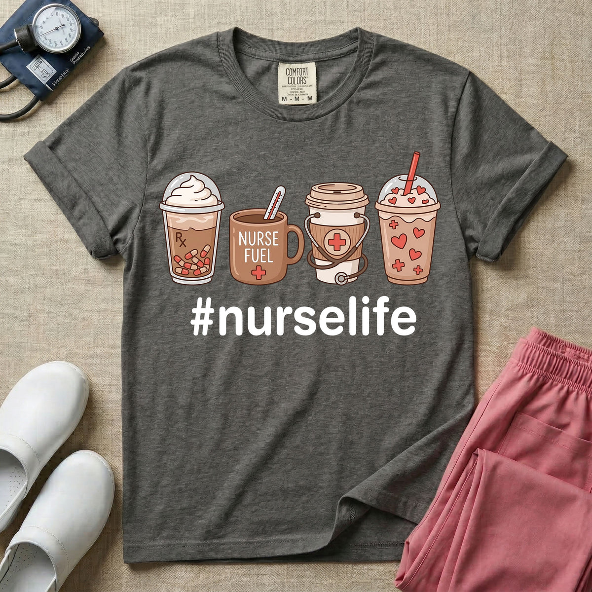 Cute Coffee Lover Nurse Fuel Hashtag Nurse Life T-Shirt-T-Shirt-HugTee