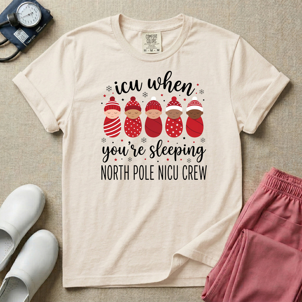 North Pole NICU Crew ICU When You're Sleeping Christmas T-Shirt-T-Shirt-HugTee