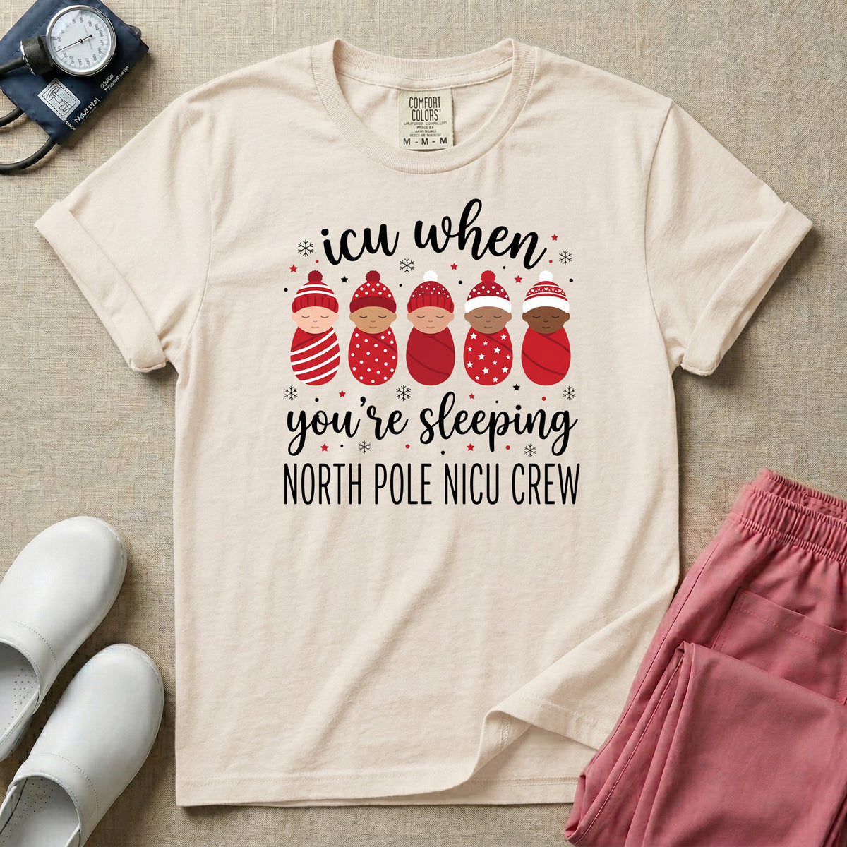 North Pole NICU Crew ICU When You're Sleeping Christmas T-Shirt-T-Shirt-HugTee