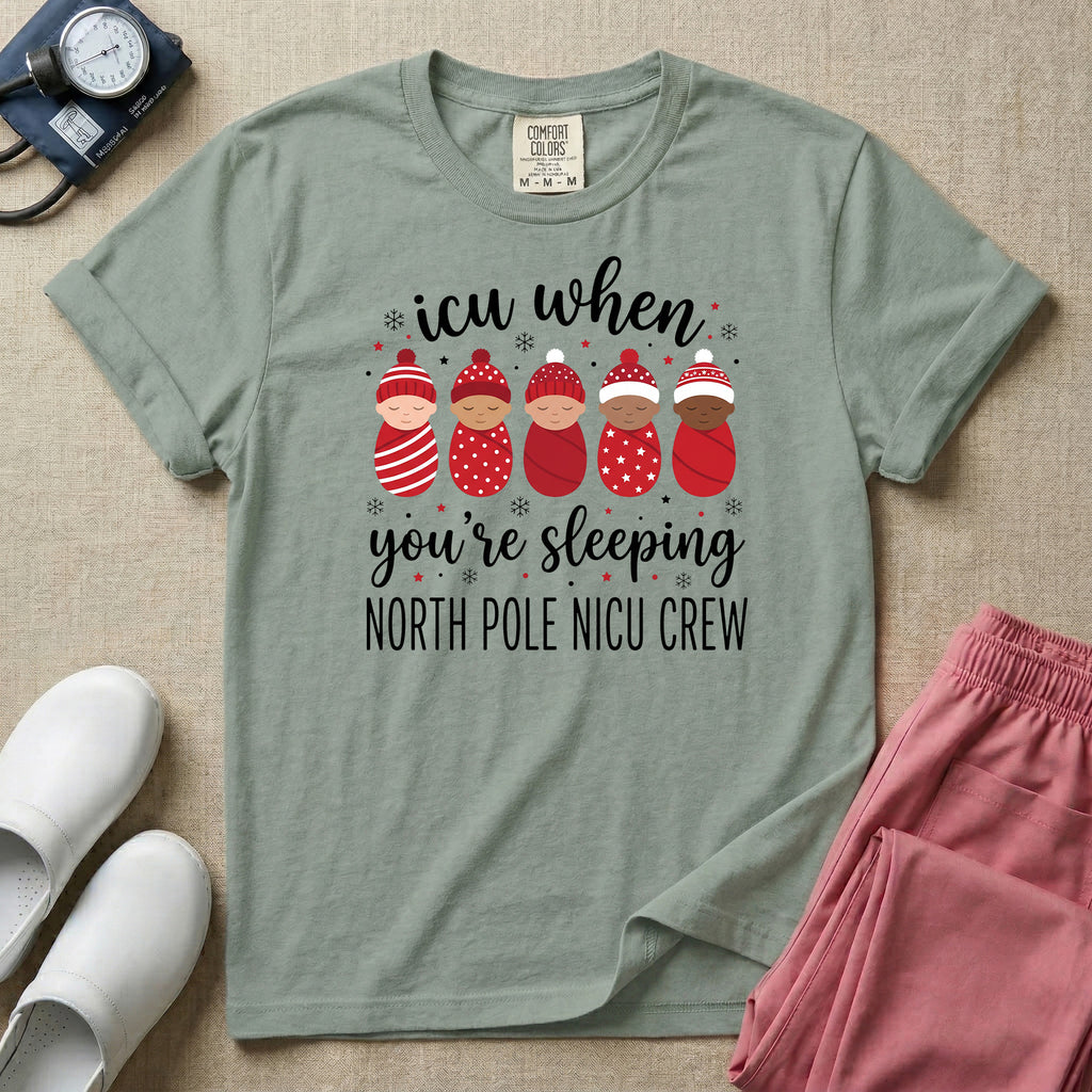 North Pole NICU Crew ICU When You're Sleeping Christmas T-Shirt-T-Shirt-HugTee