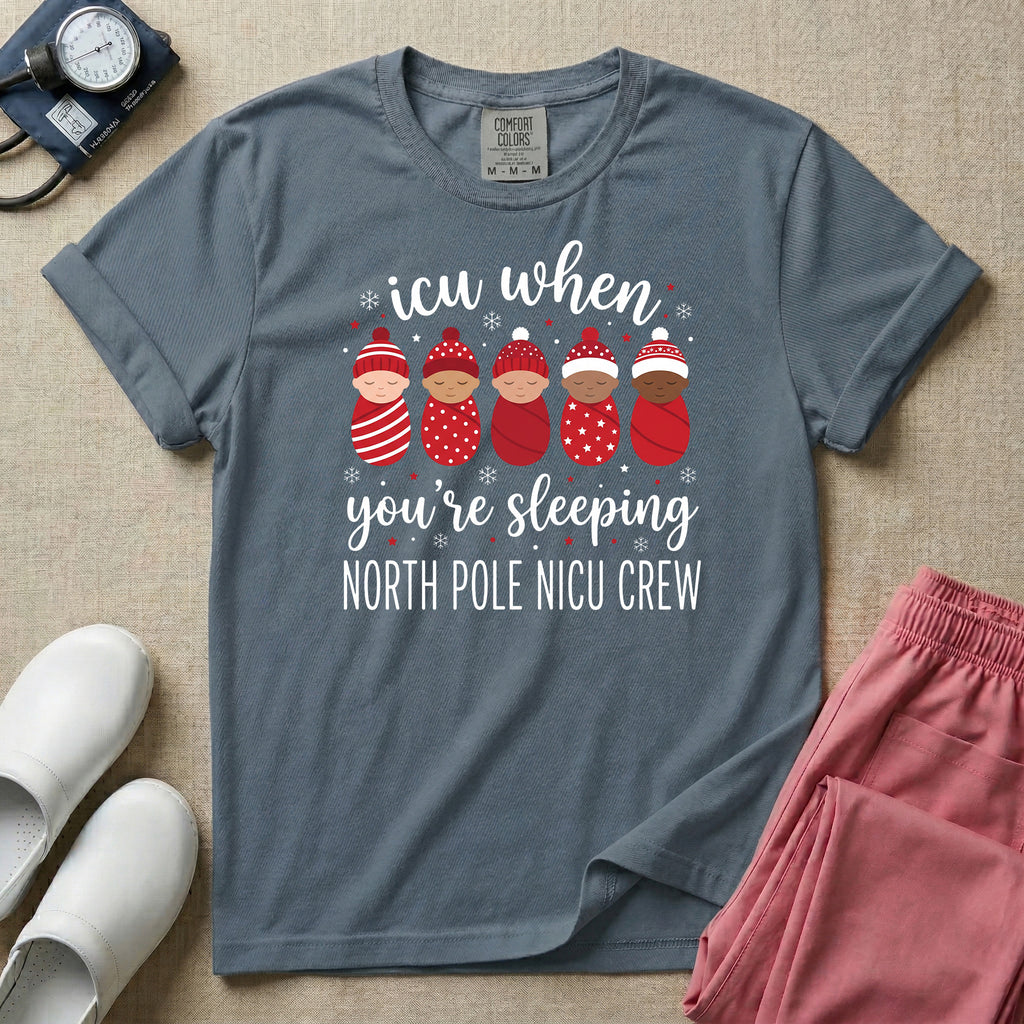 North Pole NICU Crew ICU When You're Sleeping Christmas T-Shirt-T-Shirt-HugTee