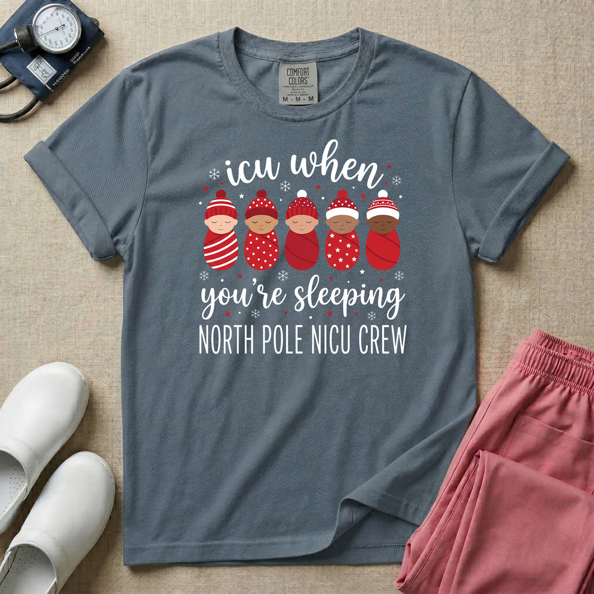 North Pole NICU Crew ICU When You're Sleeping Christmas T-Shirt-T-Shirt-HugTee