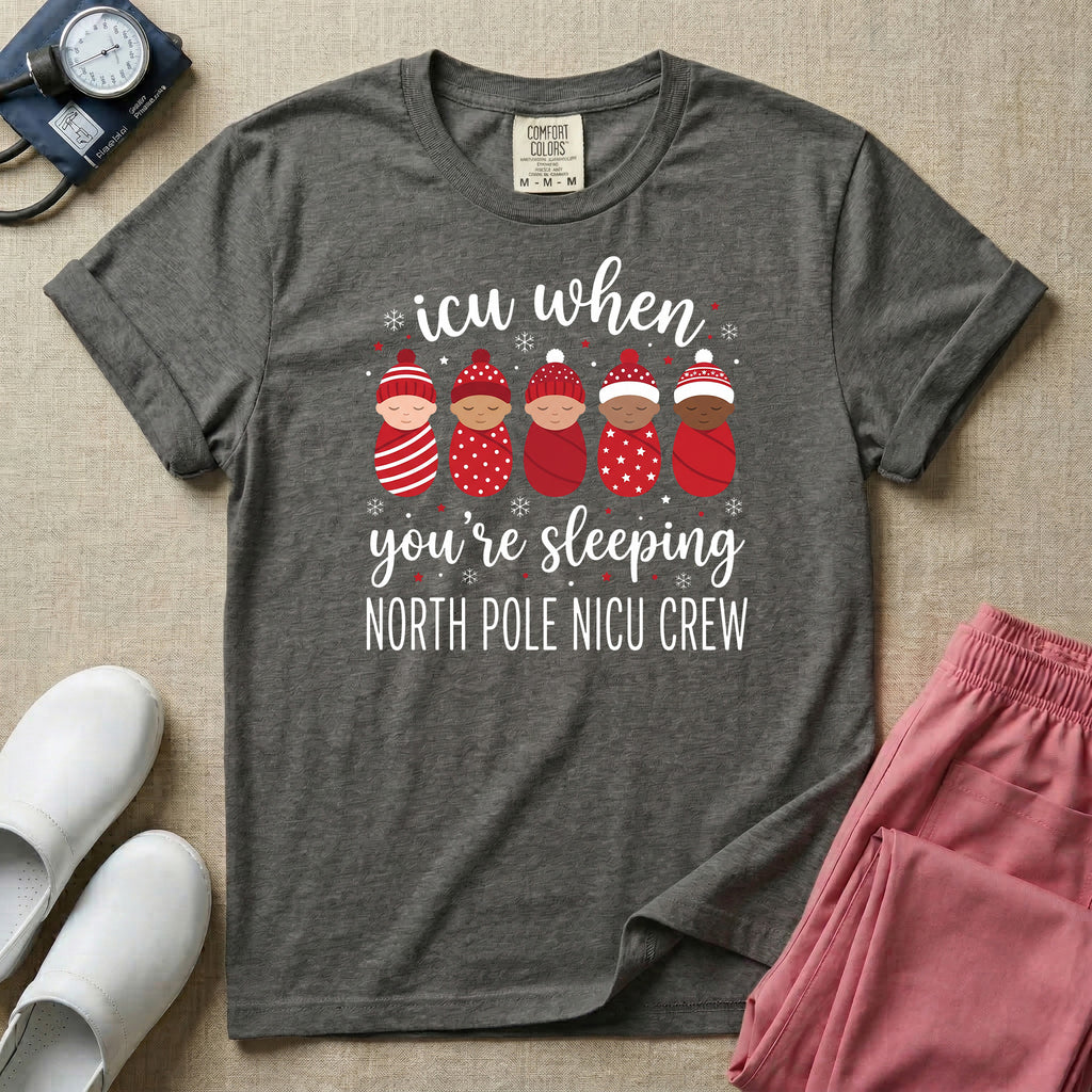North Pole NICU Crew ICU When You're Sleeping Christmas T-Shirt-T-Shirt-HugTee