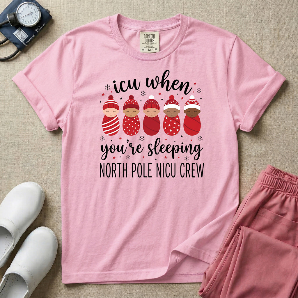 North Pole NICU Crew ICU When You're Sleeping Christmas T-Shirt-T-Shirt-HugTee