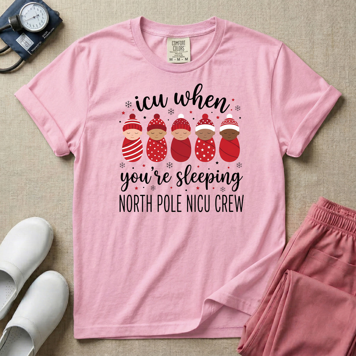 North Pole NICU Crew ICU When You're Sleeping Christmas T-Shirt-T-Shirt-HugTee