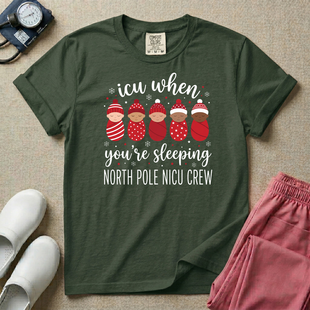 North Pole NICU Crew ICU When You're Sleeping Christmas T-Shirt-T-Shirt-HugTee