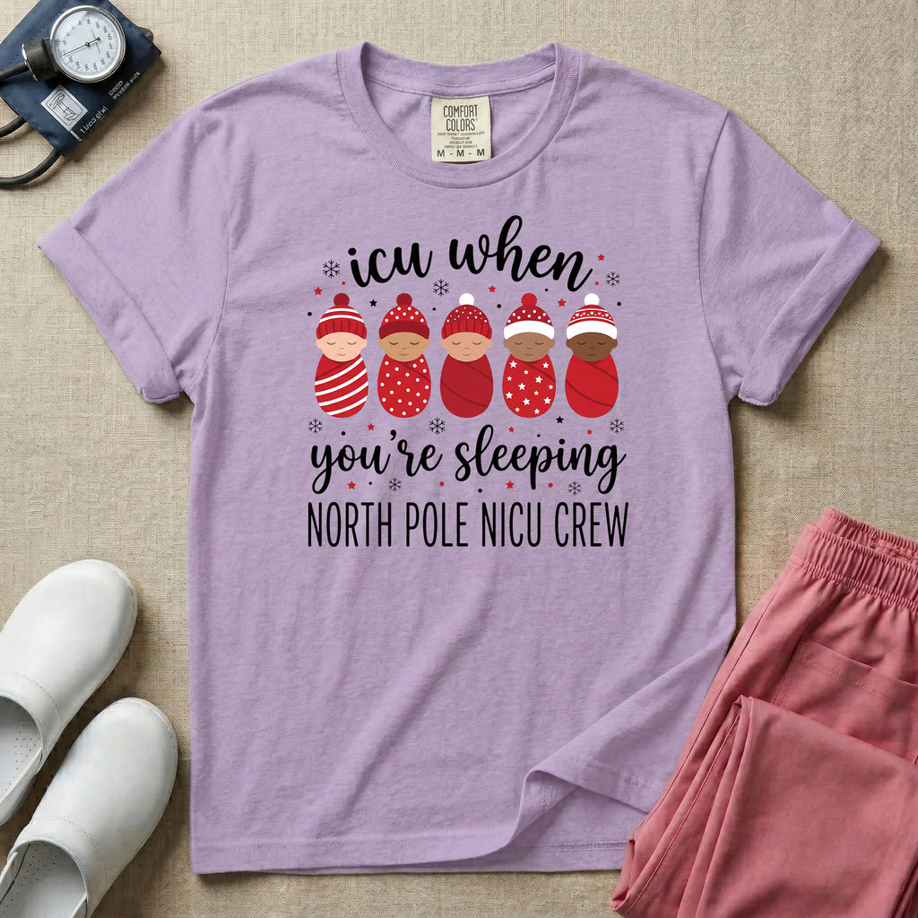 North Pole NICU Crew ICU When You're Sleeping Christmas T-Shirt-T-Shirt-HugTee