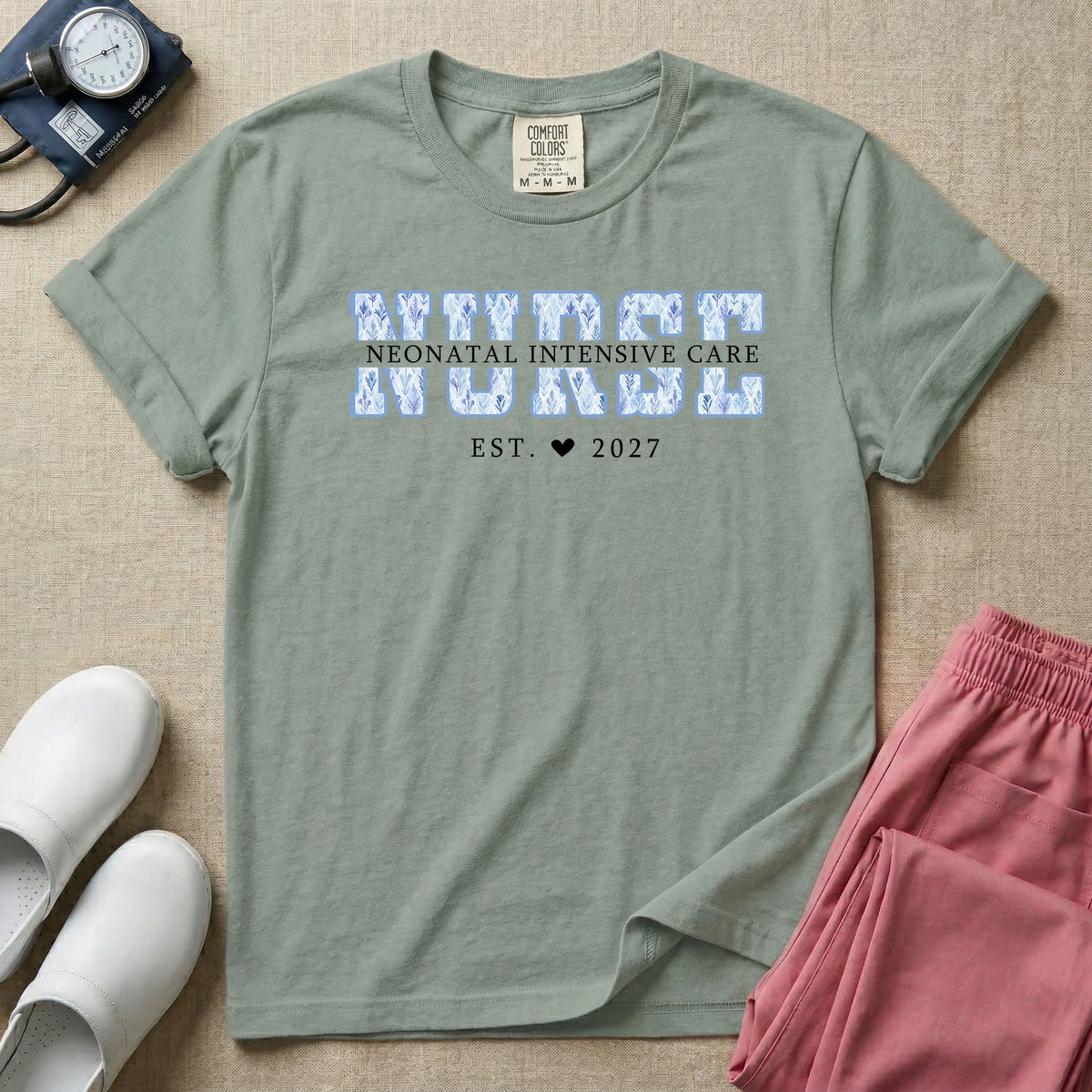 Custom Blue Toile NICU Nurse Neonatal Intensive Care T-Shirt-T-Shirt-HugTee