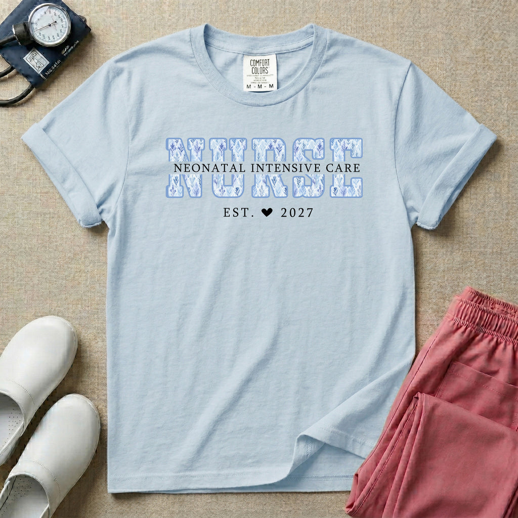 Custom Blue Toile NICU Nurse Neonatal Intensive Care T-Shirt-T-Shirt-HugTee