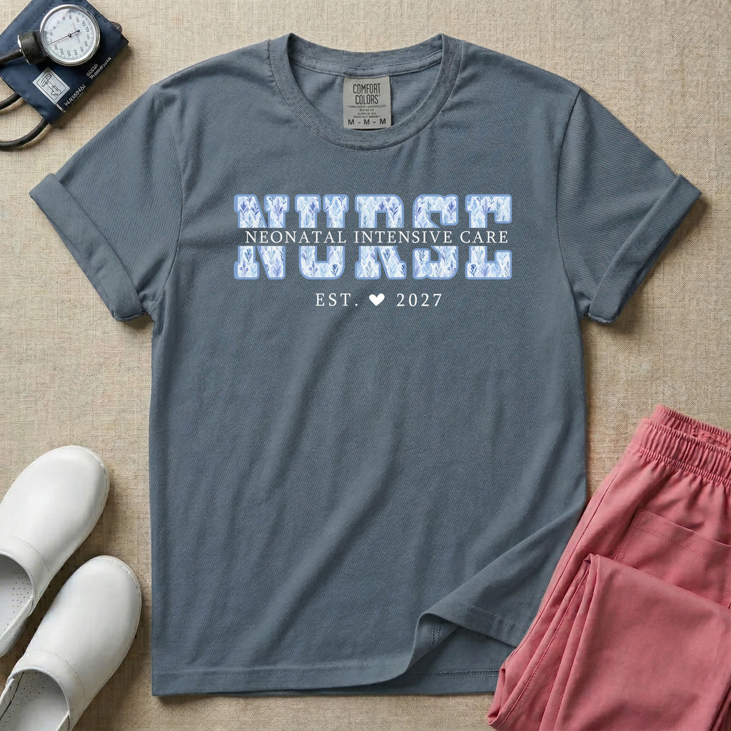 Custom Blue Toile NICU Nurse Neonatal Intensive Care T-Shirt-T-Shirt-HugTee