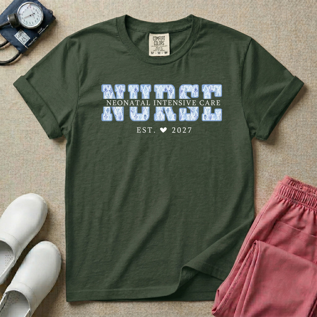 Custom Blue Toile NICU Nurse Neonatal Intensive Care T-Shirt-T-Shirt-HugTee