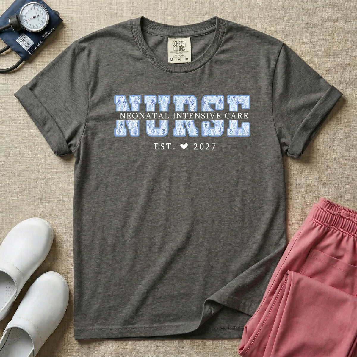 Custom Blue Toile NICU Nurse Neonatal Intensive Care T-Shirt-T-Shirt-HugTee